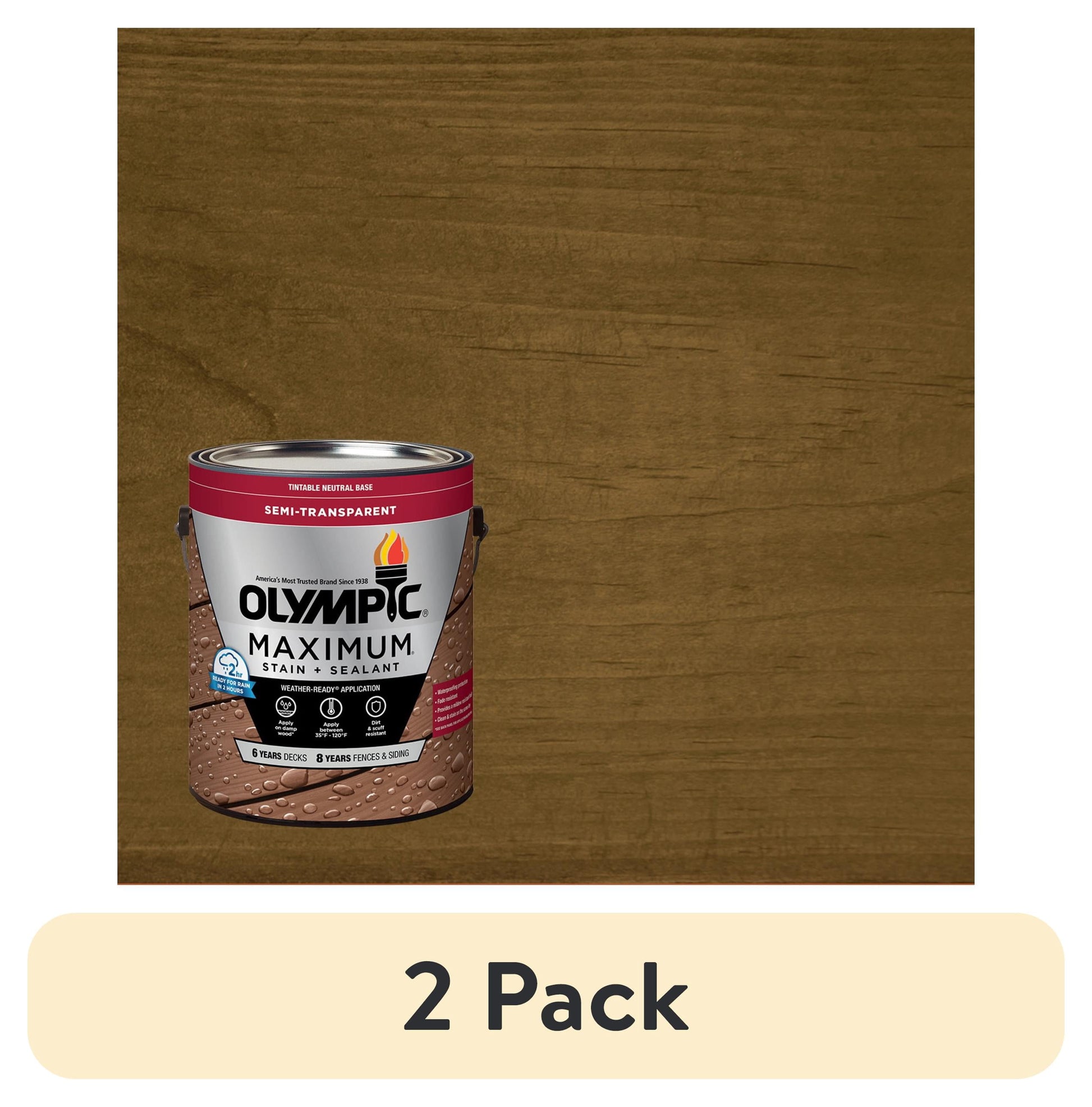 (2 pack) Olympic Maximum 1 Gallon ST-2016 Light Mocha Semi-Transparent Exterior Stain and Sealer in One Low VOC