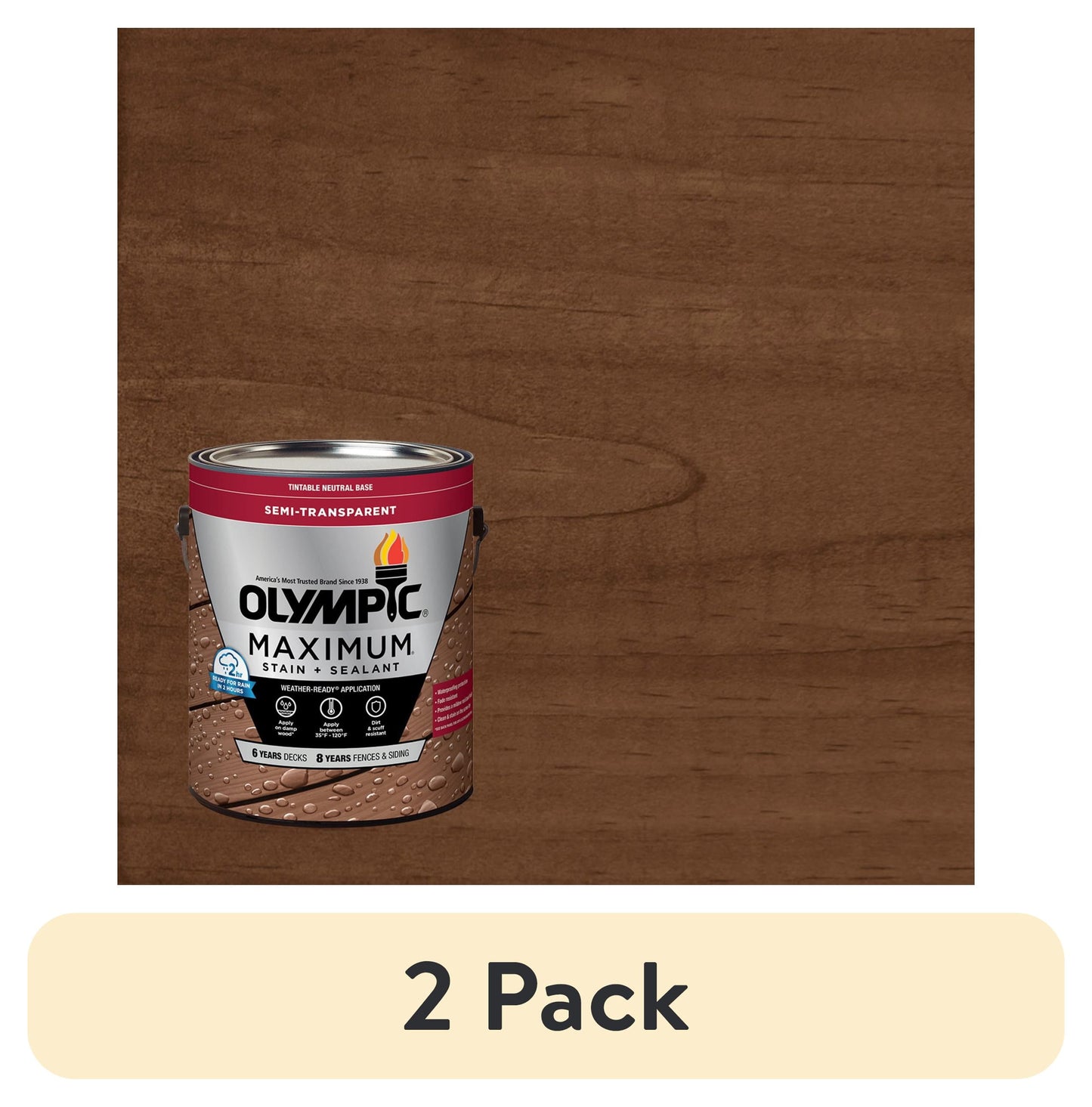 (2 pack) Olympic Maximum 1 Gallon ST-2029 Walnut Semi-Transparent Exterior Stain and Sealer in One Low VOC