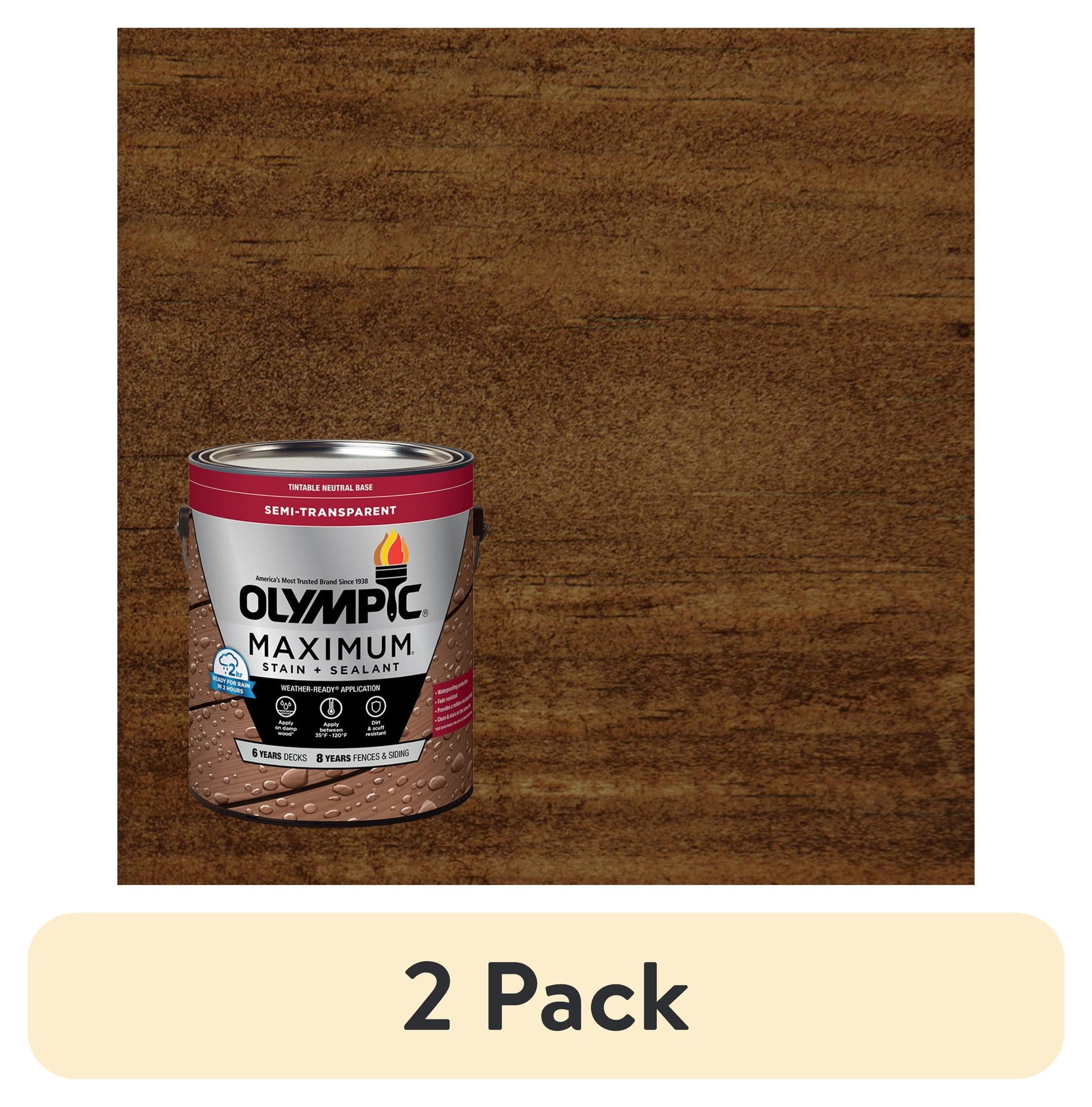 (2 pack) Olympic Maximum 1 Gallon ST-2010 Dark Bark Semi-Transparent Exterior Stain and Sealer in One Low VOC