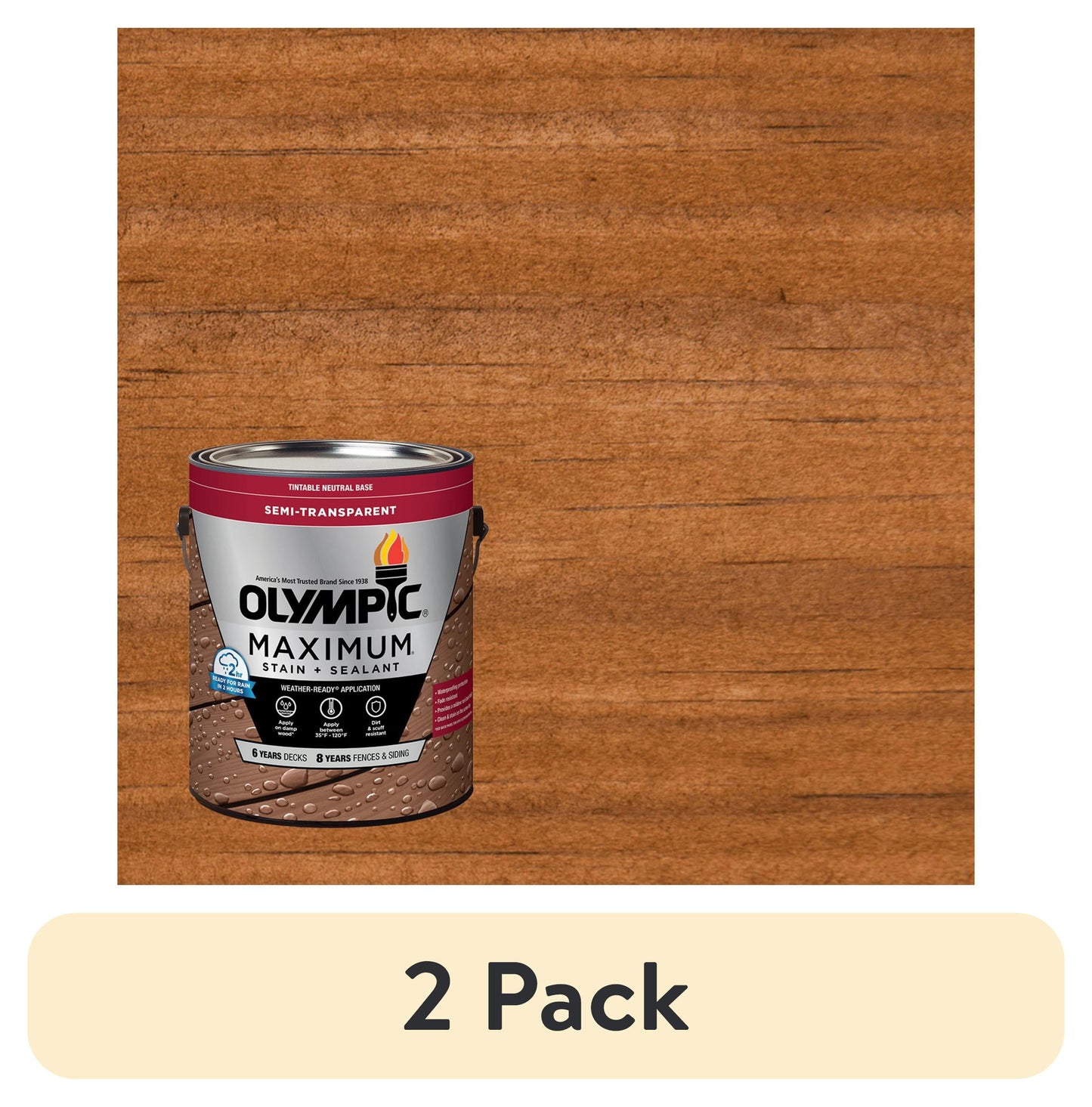 (2 pack) Olympic Maximum 1 Gallon ST-2023 Rustic Cedar Semi-Transparent Exterior Stain and Sealer in One Low VOC