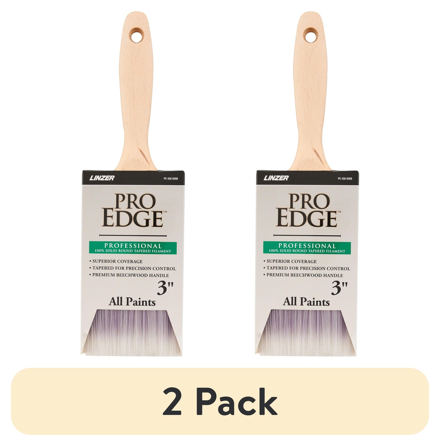 (2 pack) PRO EDGE by Linzer 3" CT Formula Flat Reusable Paint Brush