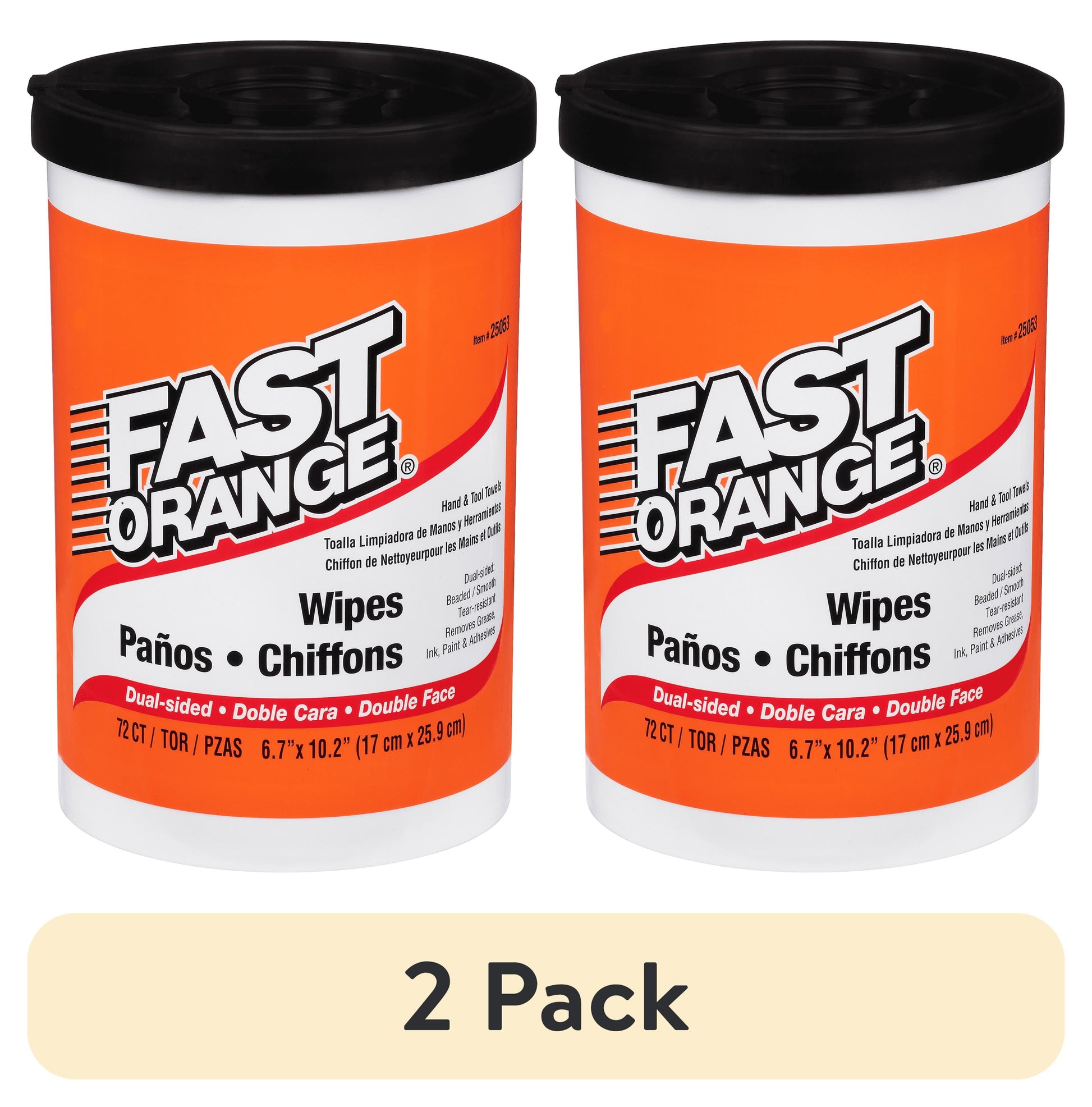 (2 pack) Permatex Fast Orange Hand Cleaner Wipes, 72-Count Container Clean Scent - 25053