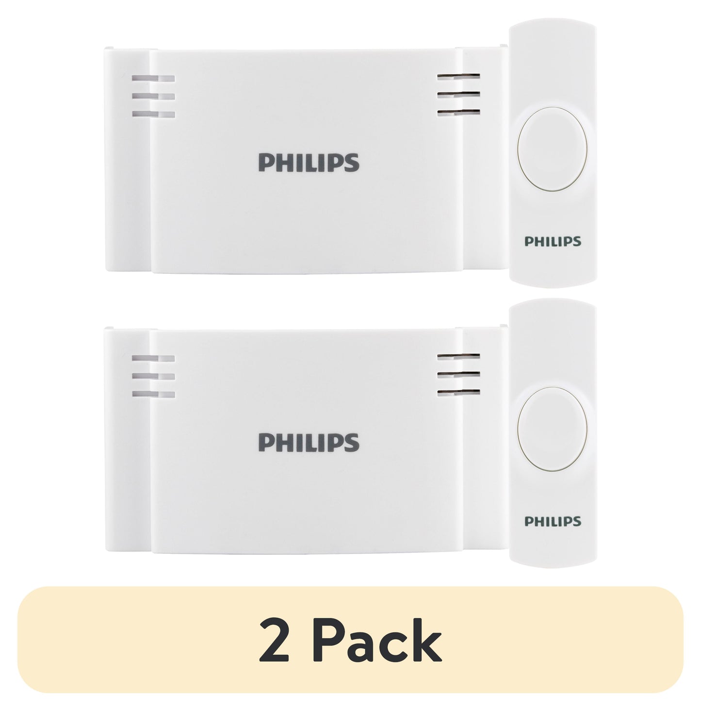 (2 pack) Philips Battery-Operated 2-Melody Doorbell Kit, White, 6.45in, DES1120W/27
