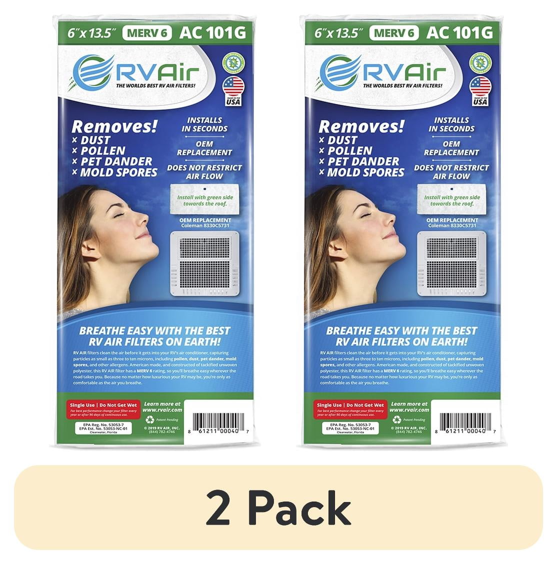 (2 pack) RV Air AC-101G Air Conditioner Filter Replacement, 14" x 6", Polyester, Green