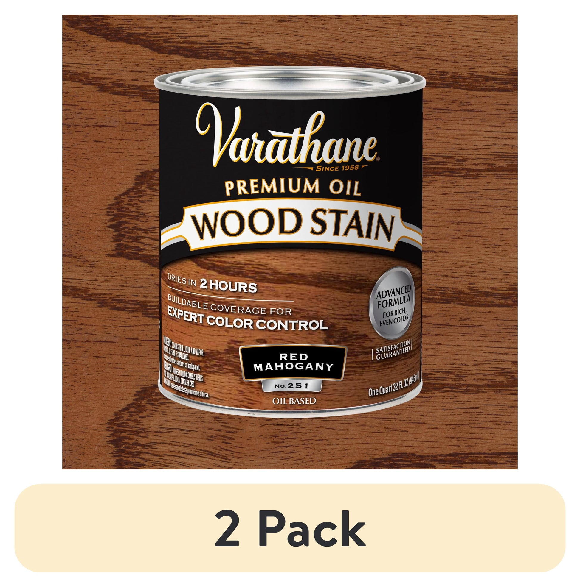 (2 pack) Red Mahogany, Varathane Premium Oil-Based Interior Wood Stain-211724H, Quart