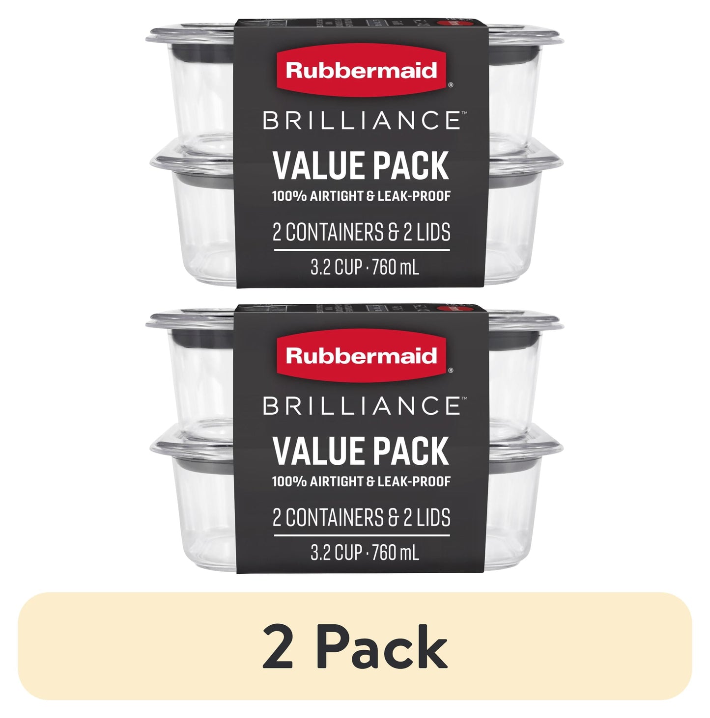 (2 pack) Rubbermaid Brilliance Food Storage Container, 3.2 Cup