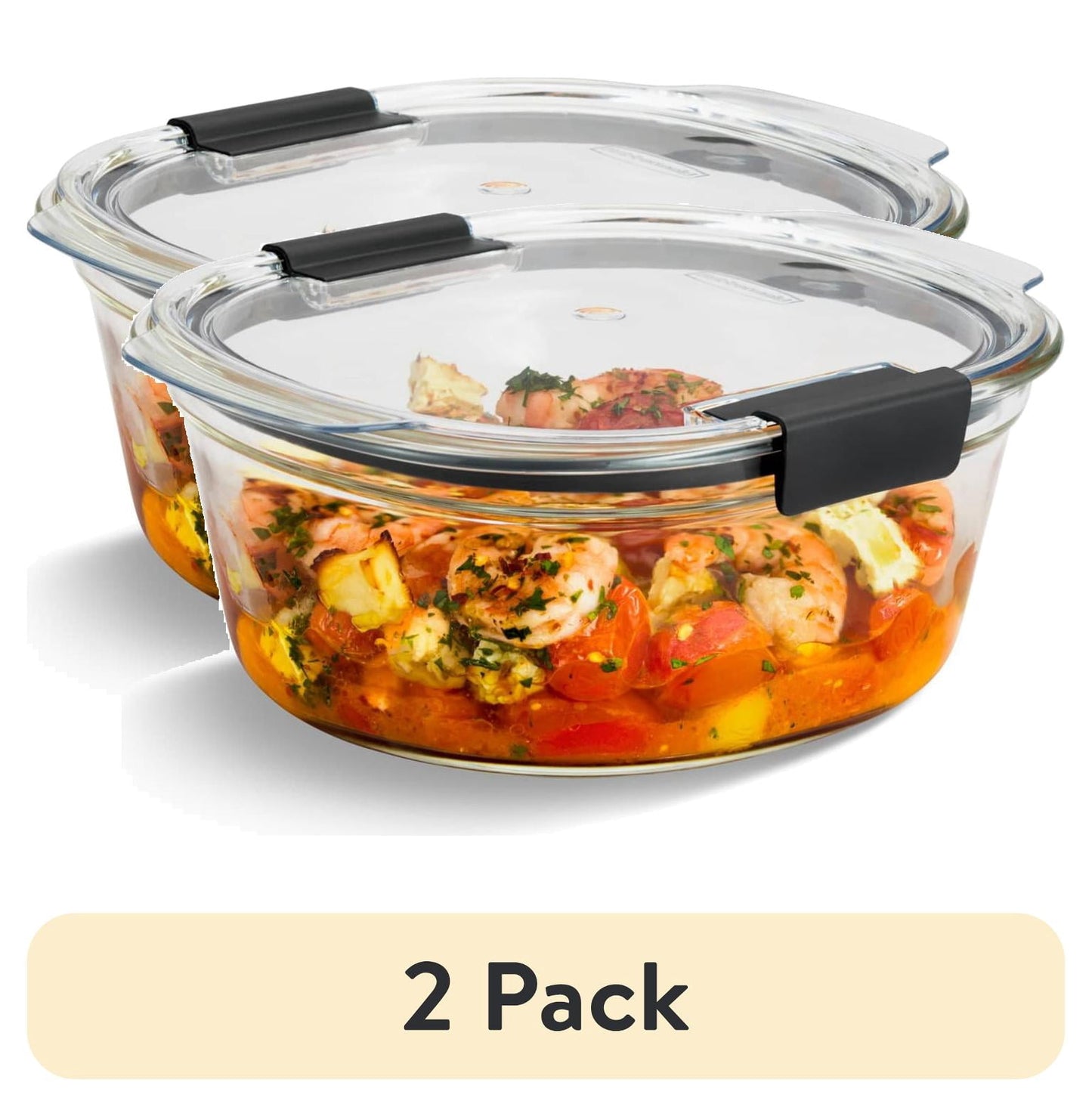 (2 pack) Rubbermaid Brilliance Glass Round Leak-Proof 6.1-Cup Food Storage Container