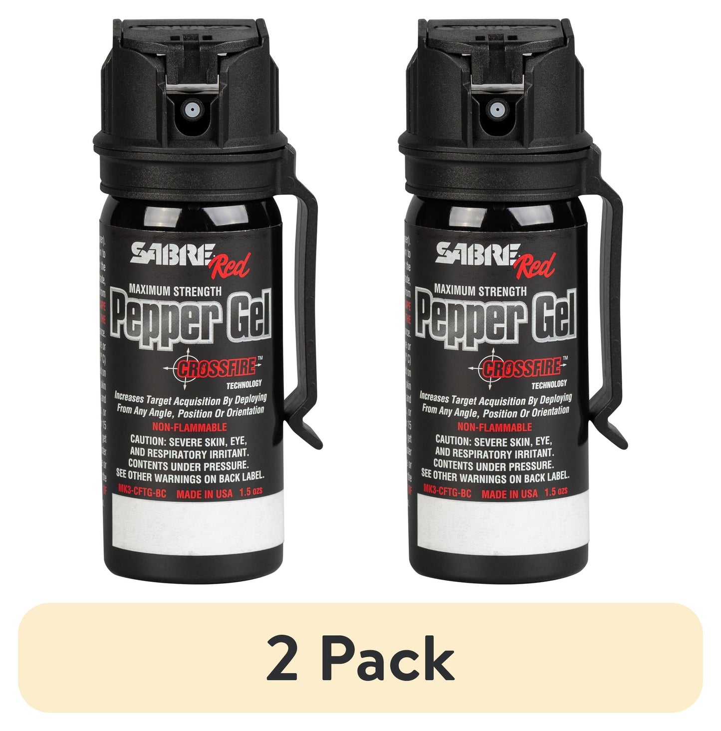 (2 pack) SABRE Crossfire Pepper Gel with Belt Clip, Solid, 0.48 lb, 1 Ct, New, Pocket Pepper Sprays