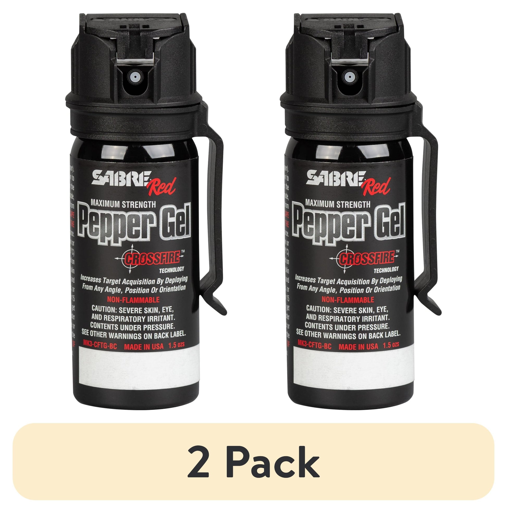 (2 pack) SABRE Crossfire Pepper Gel with Belt Clip, Solid, 0.48 lb, 1 Ct, New, Pocket Pepper Sprays