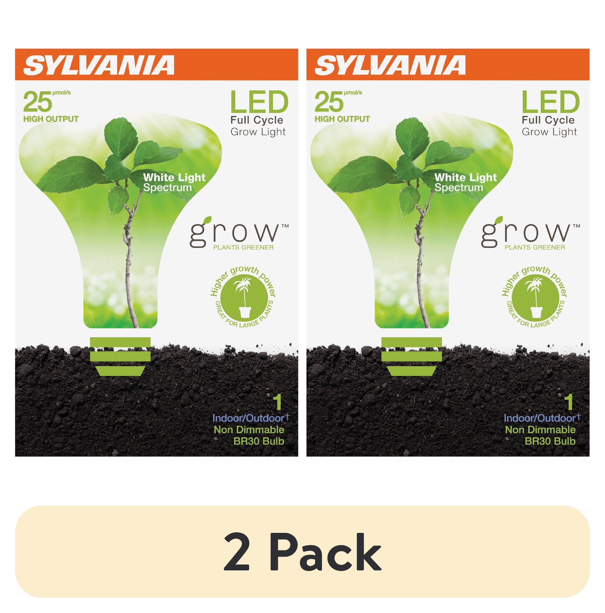 (2 pack) SYLVANIA BR30 LED Grow Light Bulb, 15-Watt, Full Cycle White Spectrum Light, Indoor Plants, 13 Year