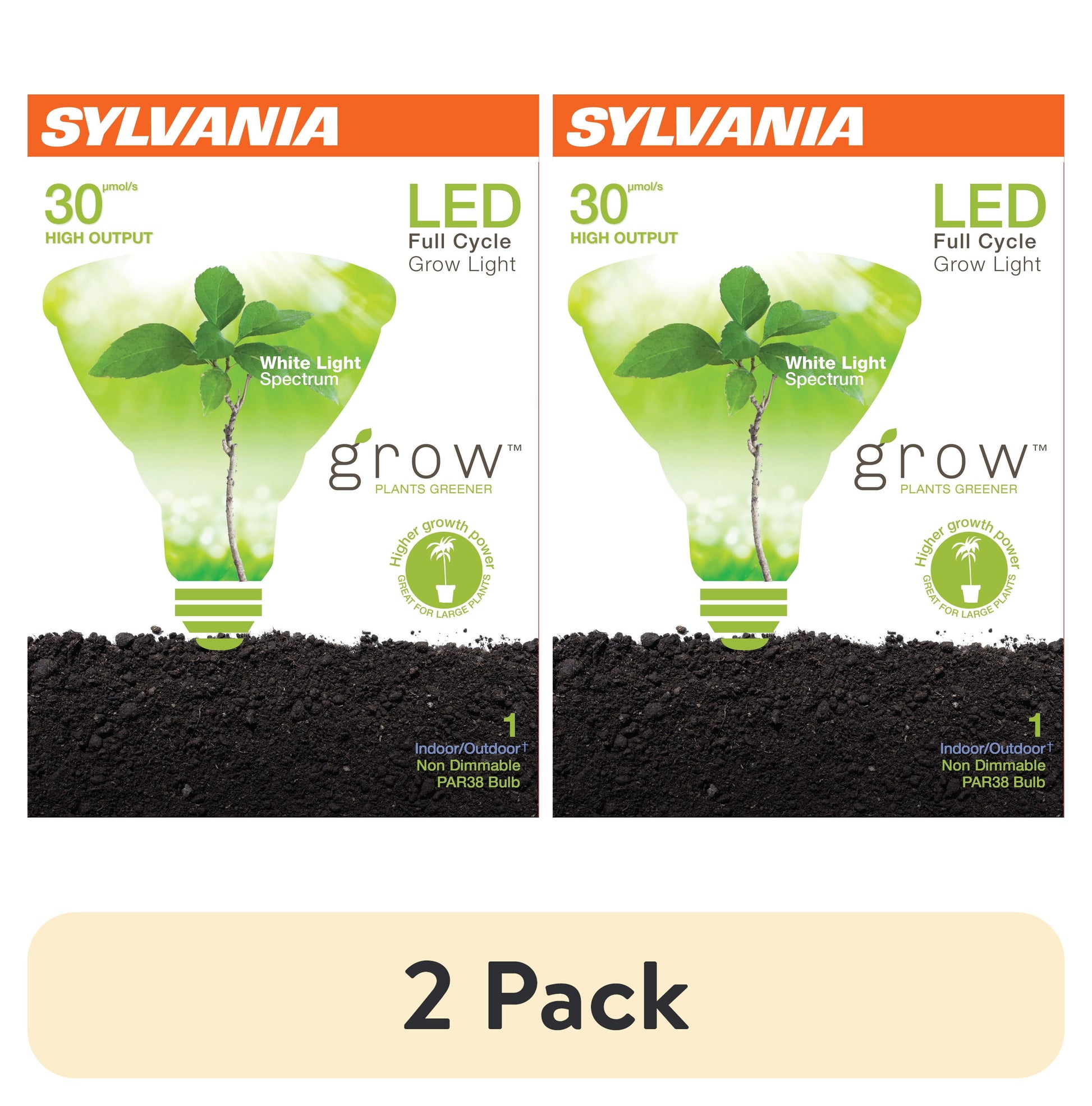 (2 pack) SYLVANIA PAR38 LED Grow Light Bulb, 20W, Full Cycle White Spectrum Light for Plants, High Output 13 Yr