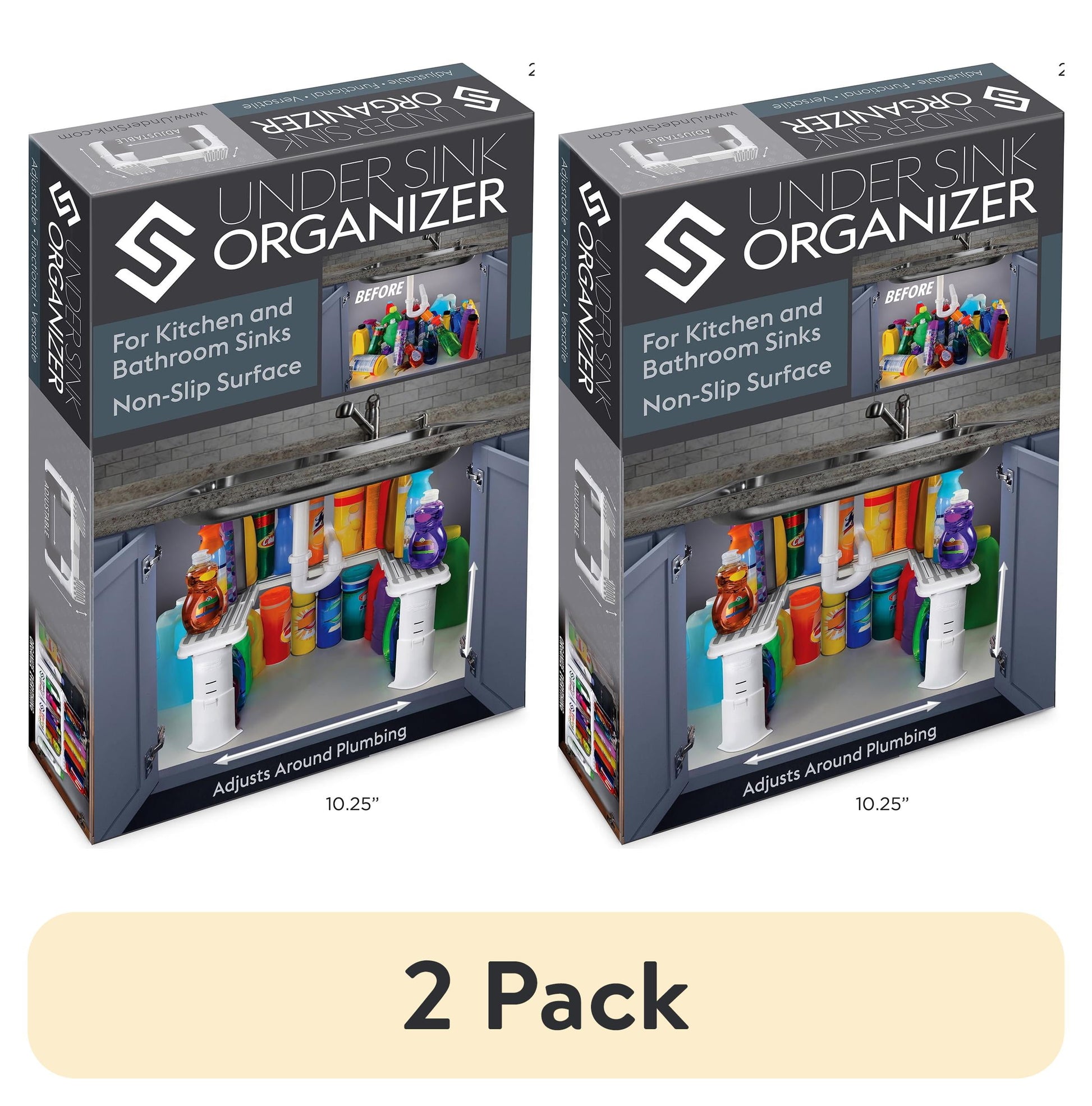 (2 pack) Spicy Shelf - Savvy Shelf Under Sink Storage Organizer, Made for Kitchen Organization and Accessibility