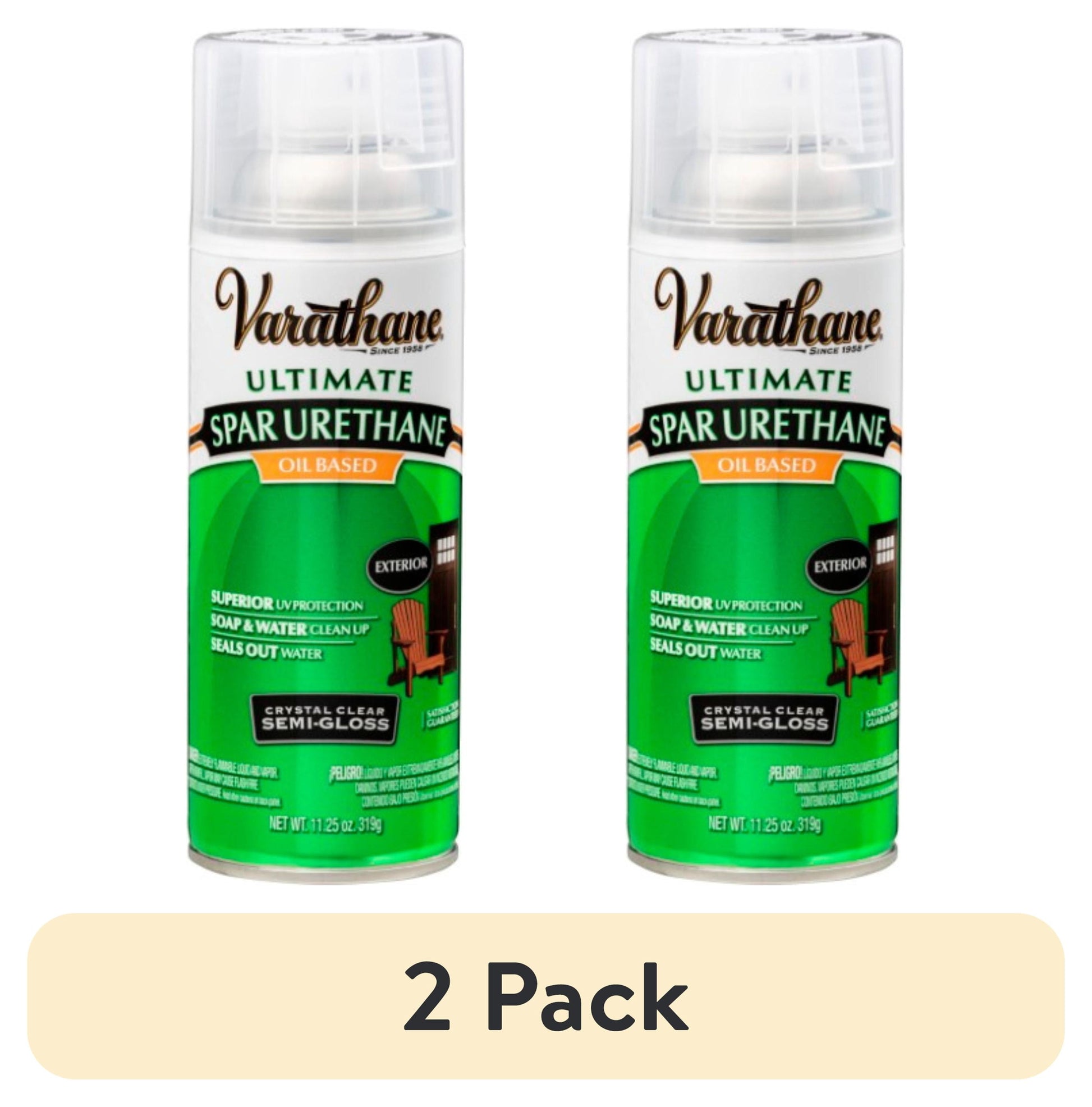 (2 pack) Clear, Varathane Ultimate Spar Urethane Oil-Based Semi-Gloss Spray-340408, 11.25 oz