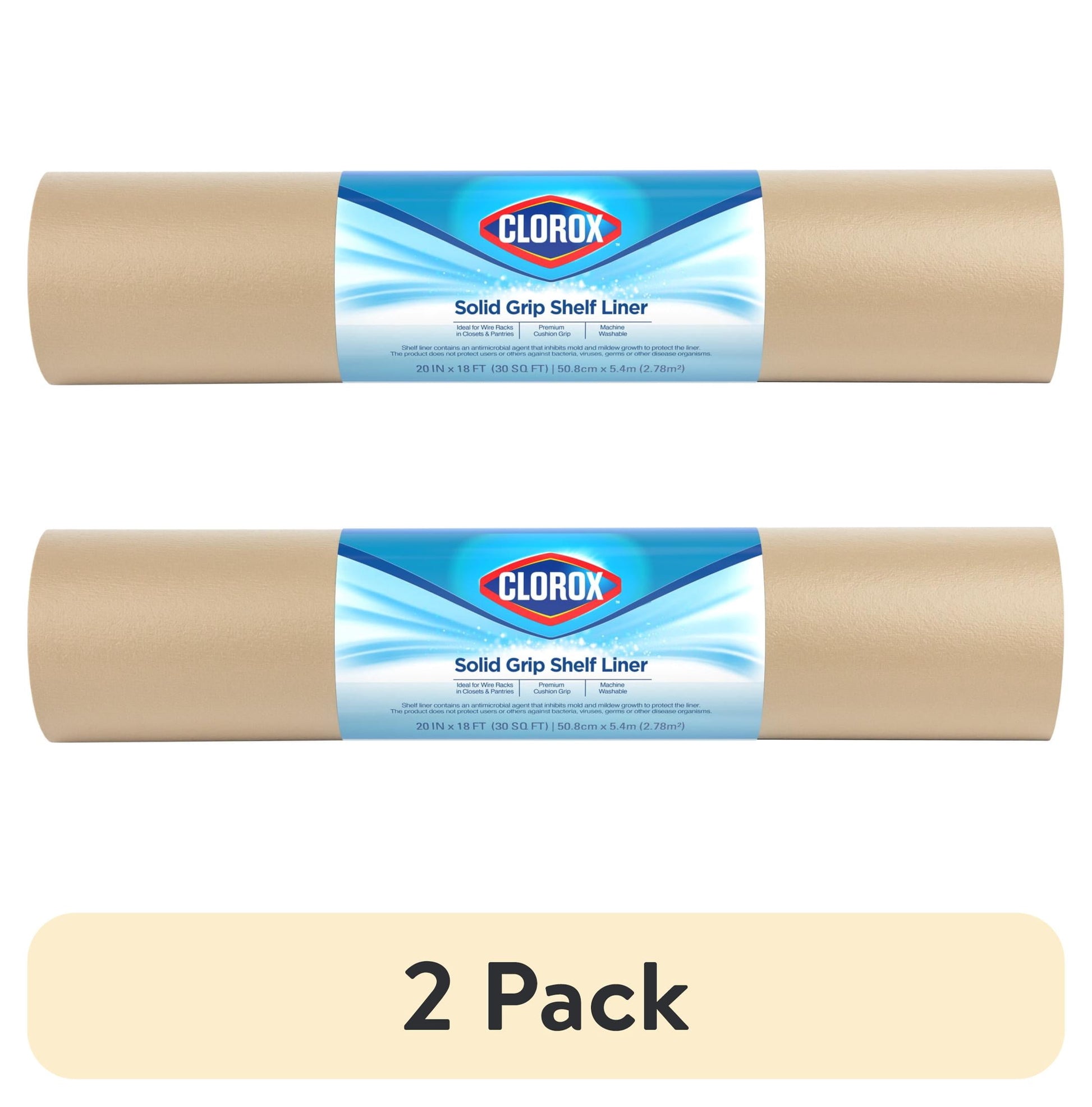 (2 pack) Solid Grip Shelf Liner with Clorox, Taupe, 20 in. x 18 ft. Roll