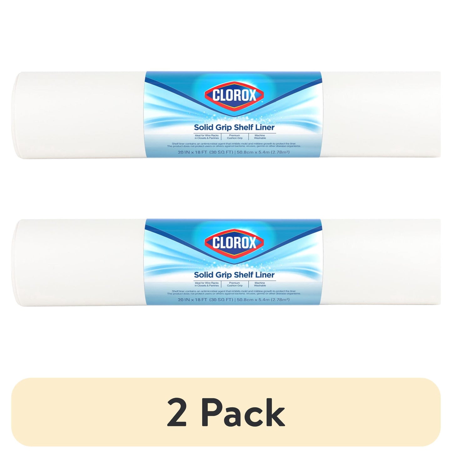 (2 pack) Solid Grip Shelf Liner with Clorox, White, 20 in. x 18 ft. Roll