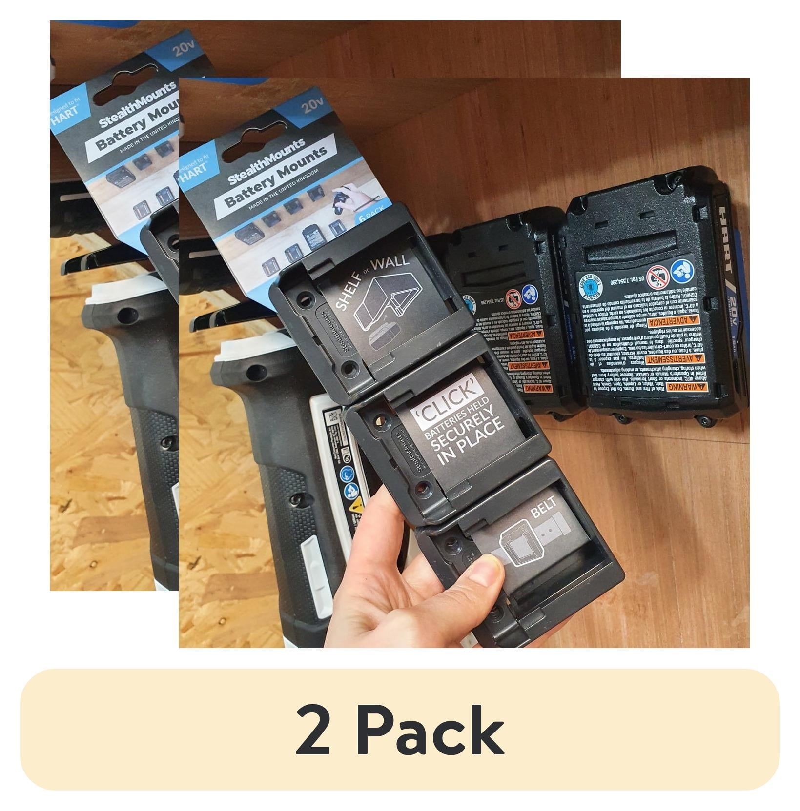 (2 pack) StealthMounts - Black Battery Mounts for Hart 20v | Battery Holders | Package of 6