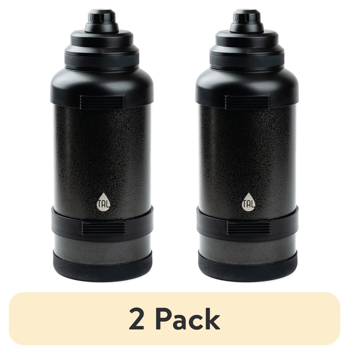 (2 pack) TAL 3 Liter Stainless Steel Zeus Black Water Bottle with Leak-Proof Lid