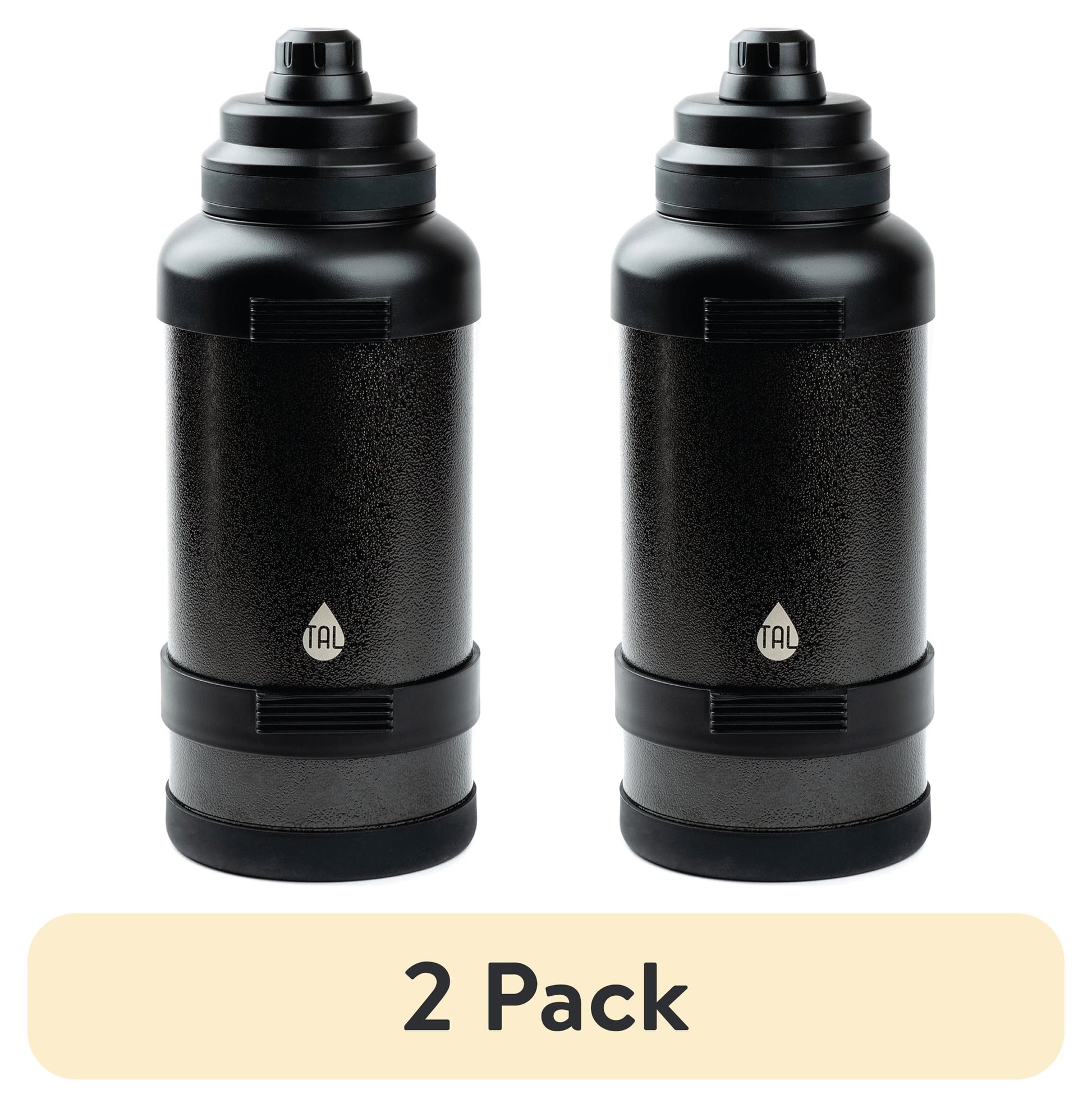 (2 pack) TAL 3 Liter Stainless Steel Zeus Black Water Bottle with Leak-Proof Lid