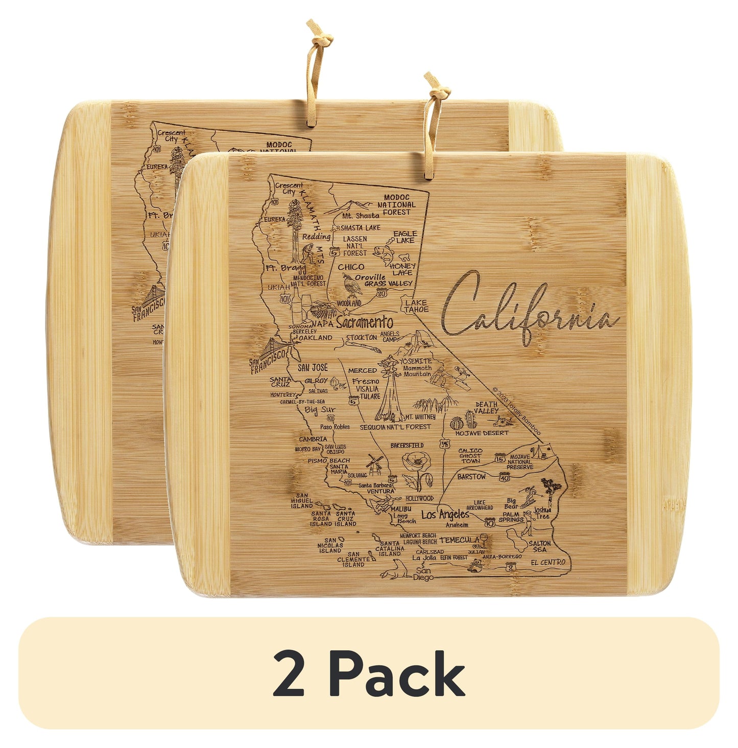 (2 pack) TB Home California State Bamboo Wood Cutting Board and Charcuterie Serving Platter, 13â€ x 11â€