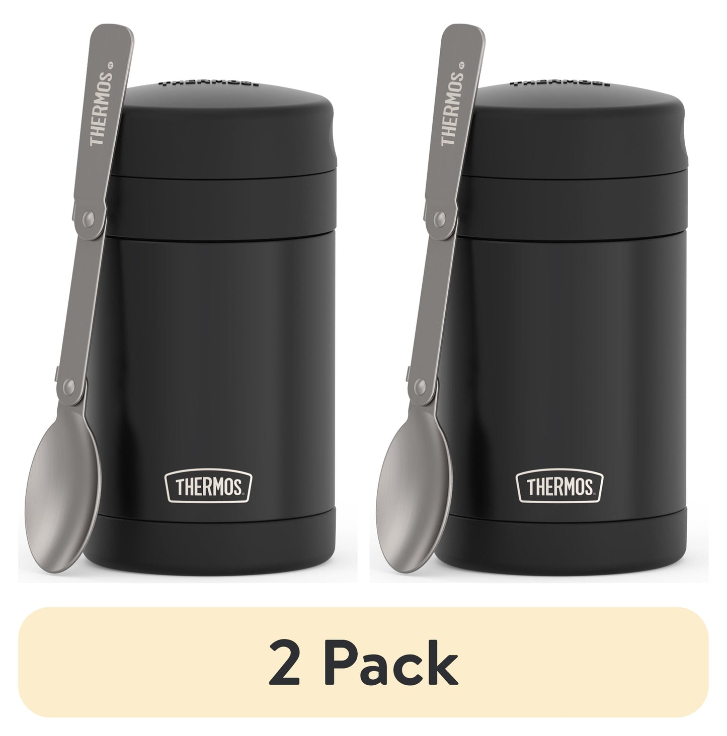 (2 pack) Thermos 16oz Vacuum Insulated Food Jar with Full Size Spoon, Black, Ideal Use for Workday Meals and Travel, Made for Portable Food Storage