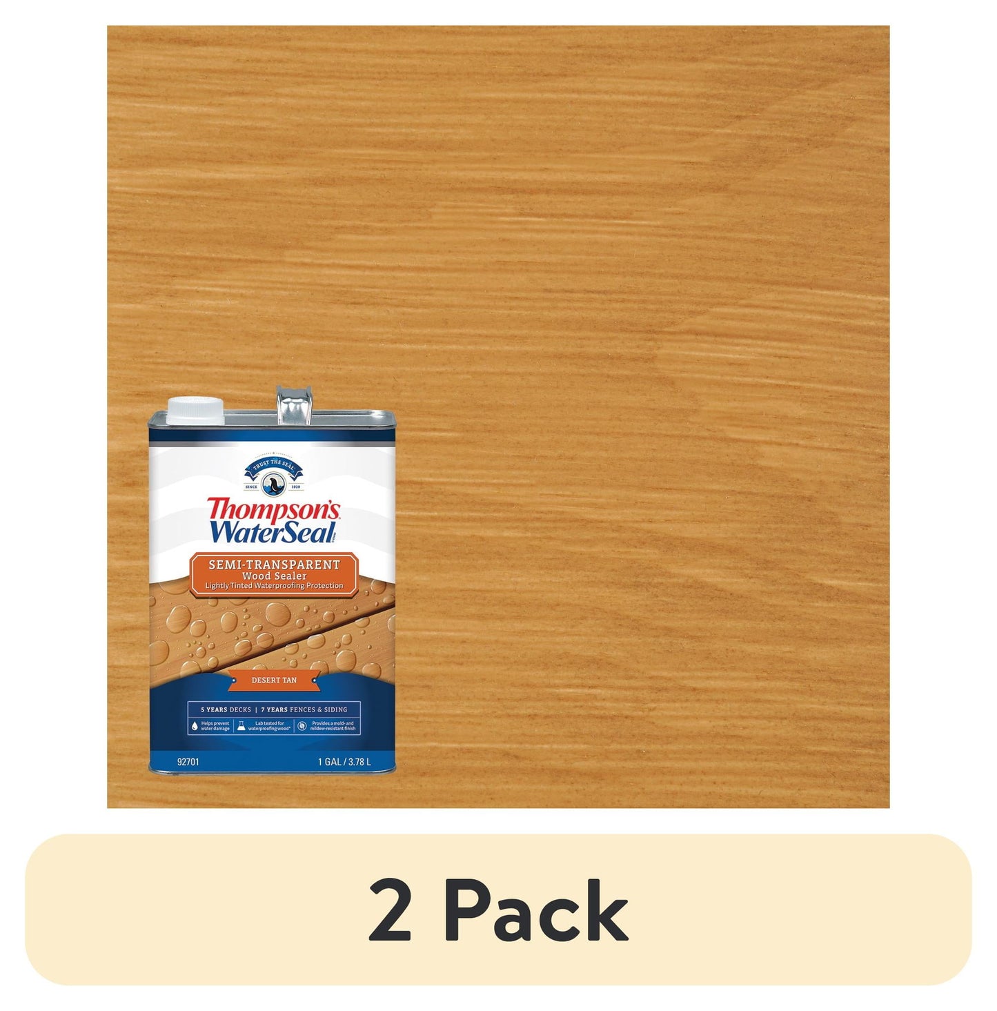 (2 pack) Thompson's WaterSeal Semi-Transparent Wood Sealer, Desert Tan, 1 Gallon
