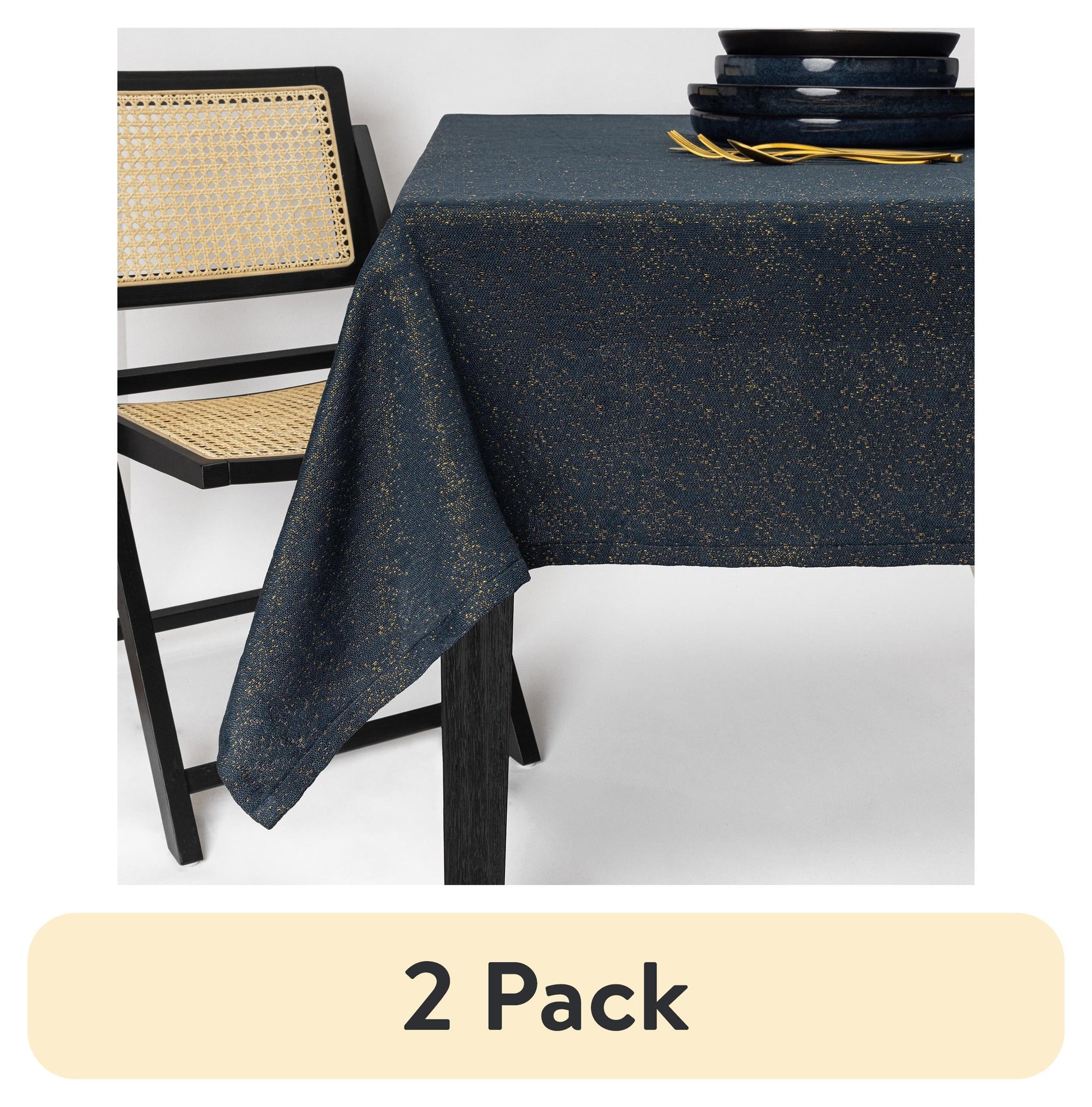 (2 pack) Thyme & Table 102" Rectangle Tablecloth, Navy and Gold Celestial