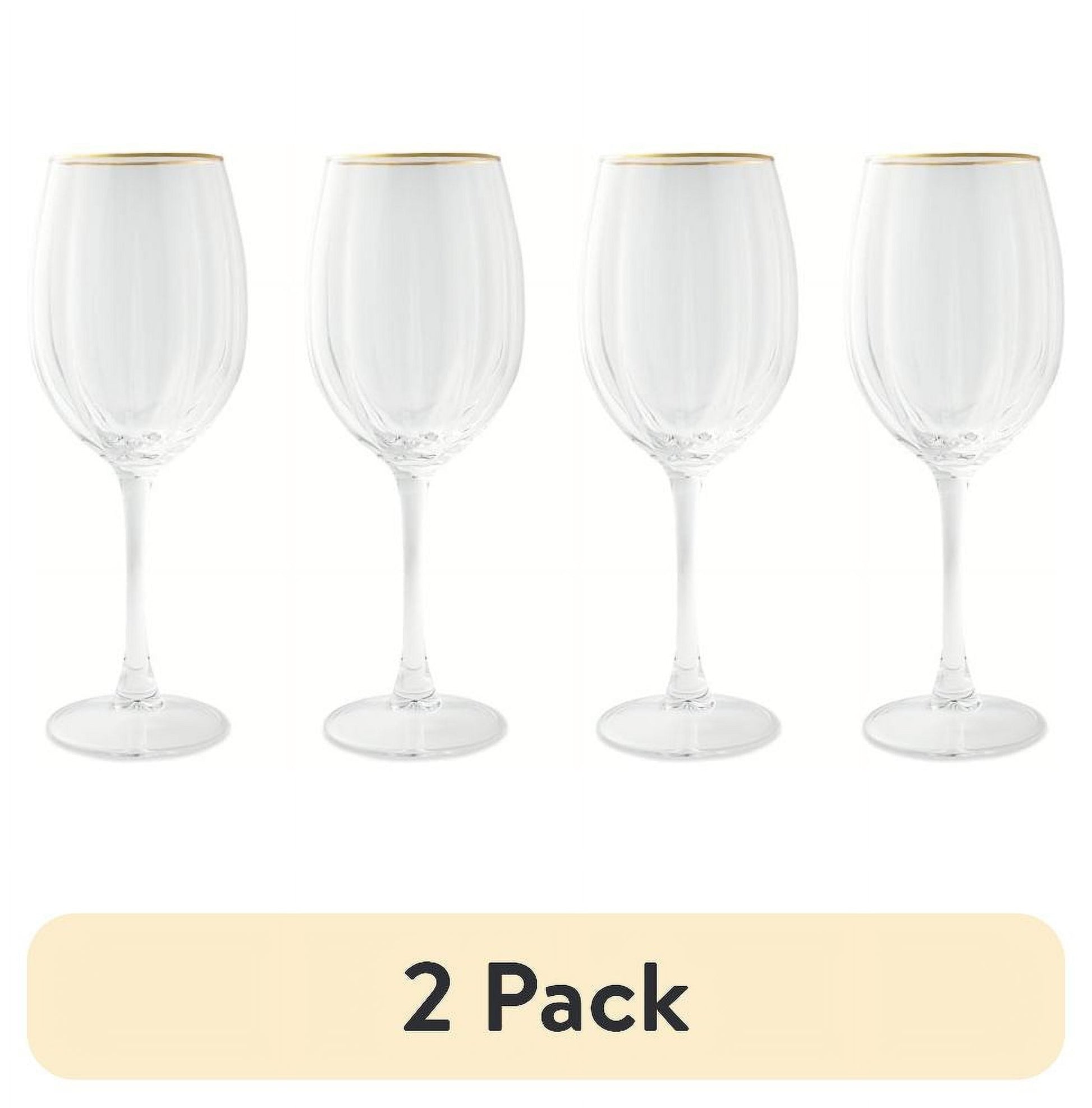 (2 pack) Thyme & Table Scalloped Wine Glasses with Gold Rim, Set of 4