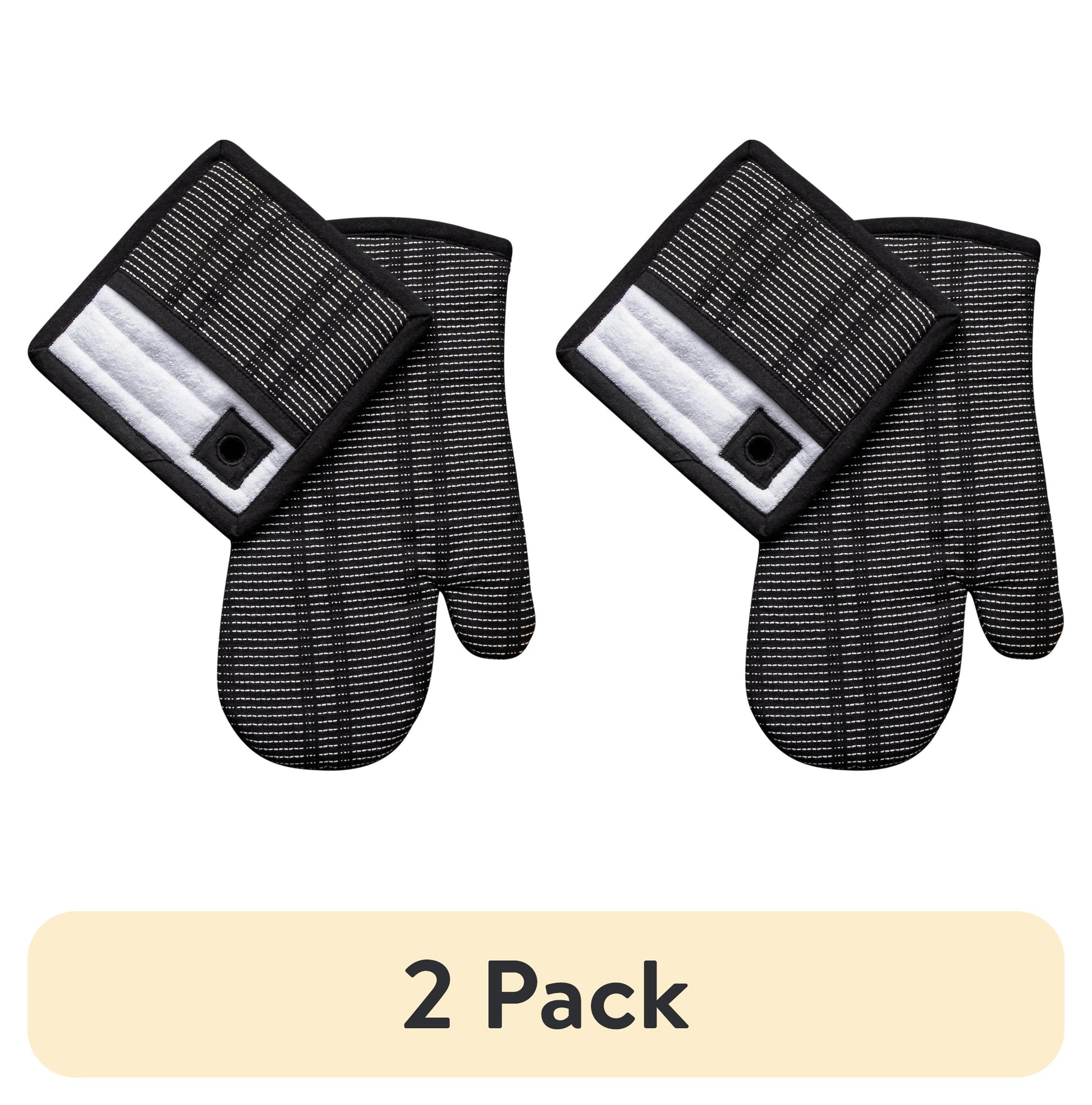 (2 pack) Thyme & Table 2-Pack Kitchen Set Oven Mitt and Potholder, Black and White