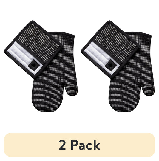 (2 pack) Thyme & Table 2-Pack Kitchen Set Oven Mitt and Potholder, Black and White