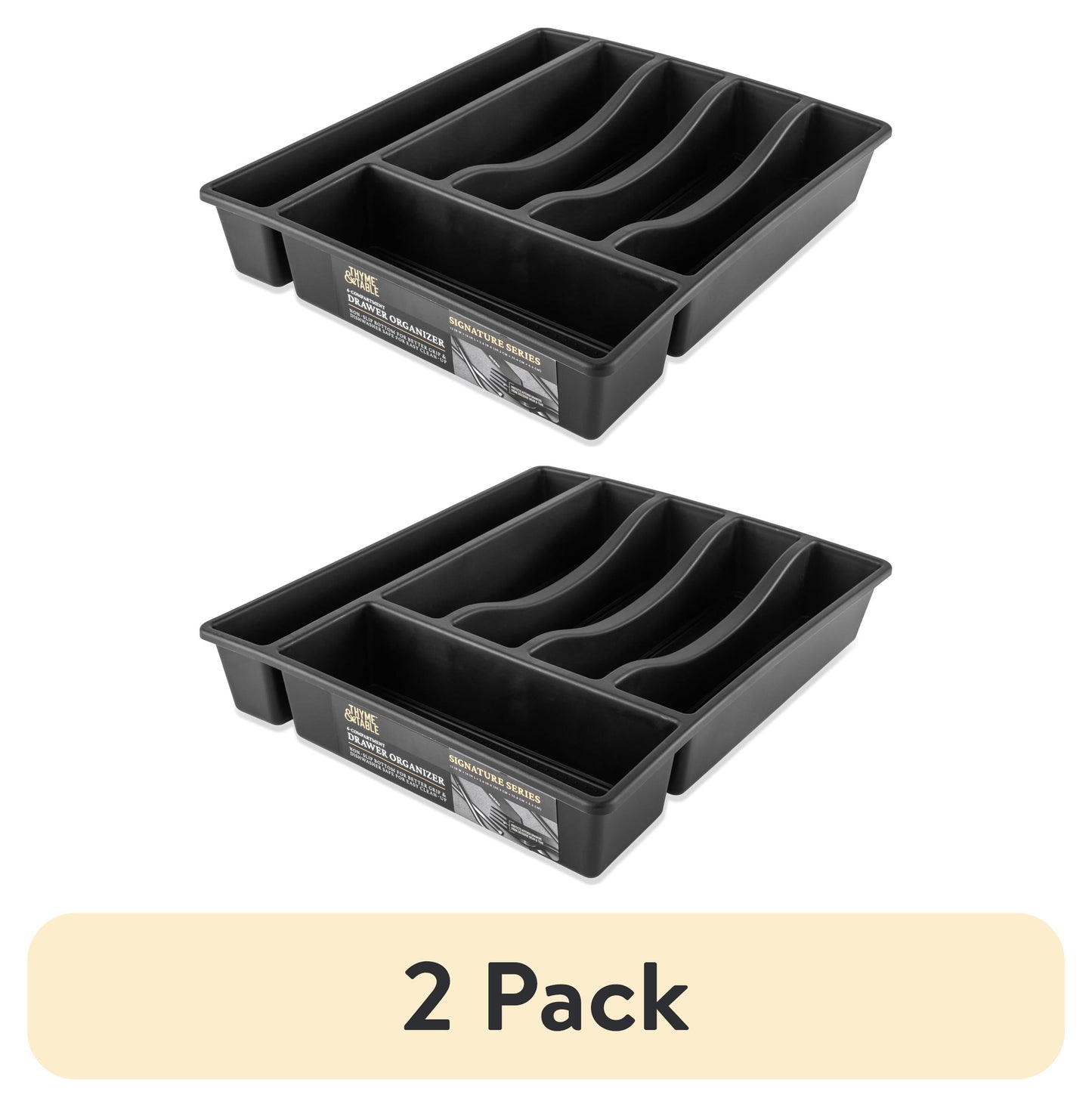 Thyme & Table Plastic 6 Compartment Utensil Organizer, Black and Gold