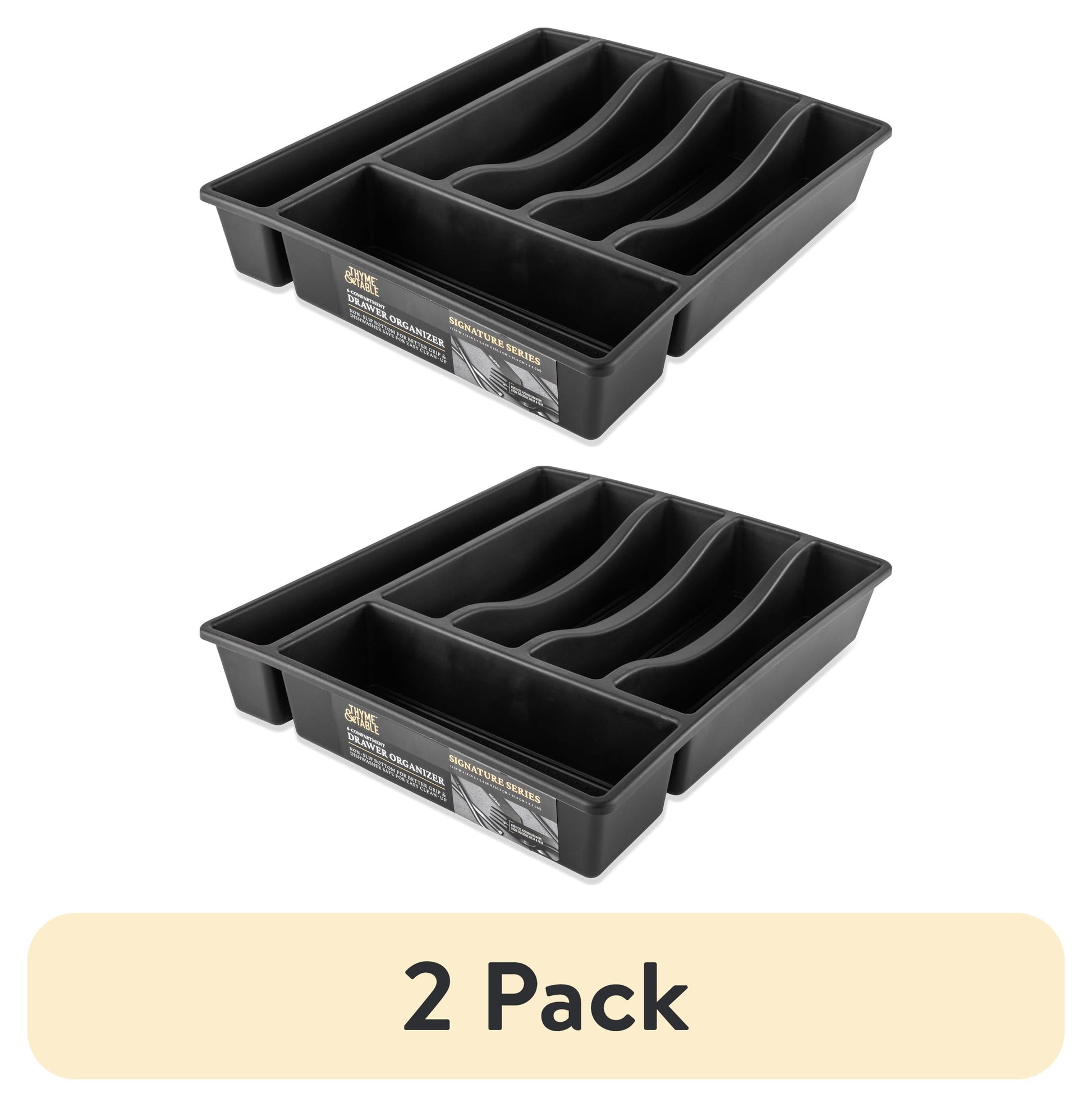 (2 pack) Thyme & Table Plastic 6 Compartment Utensil Organizer, Black and Gold