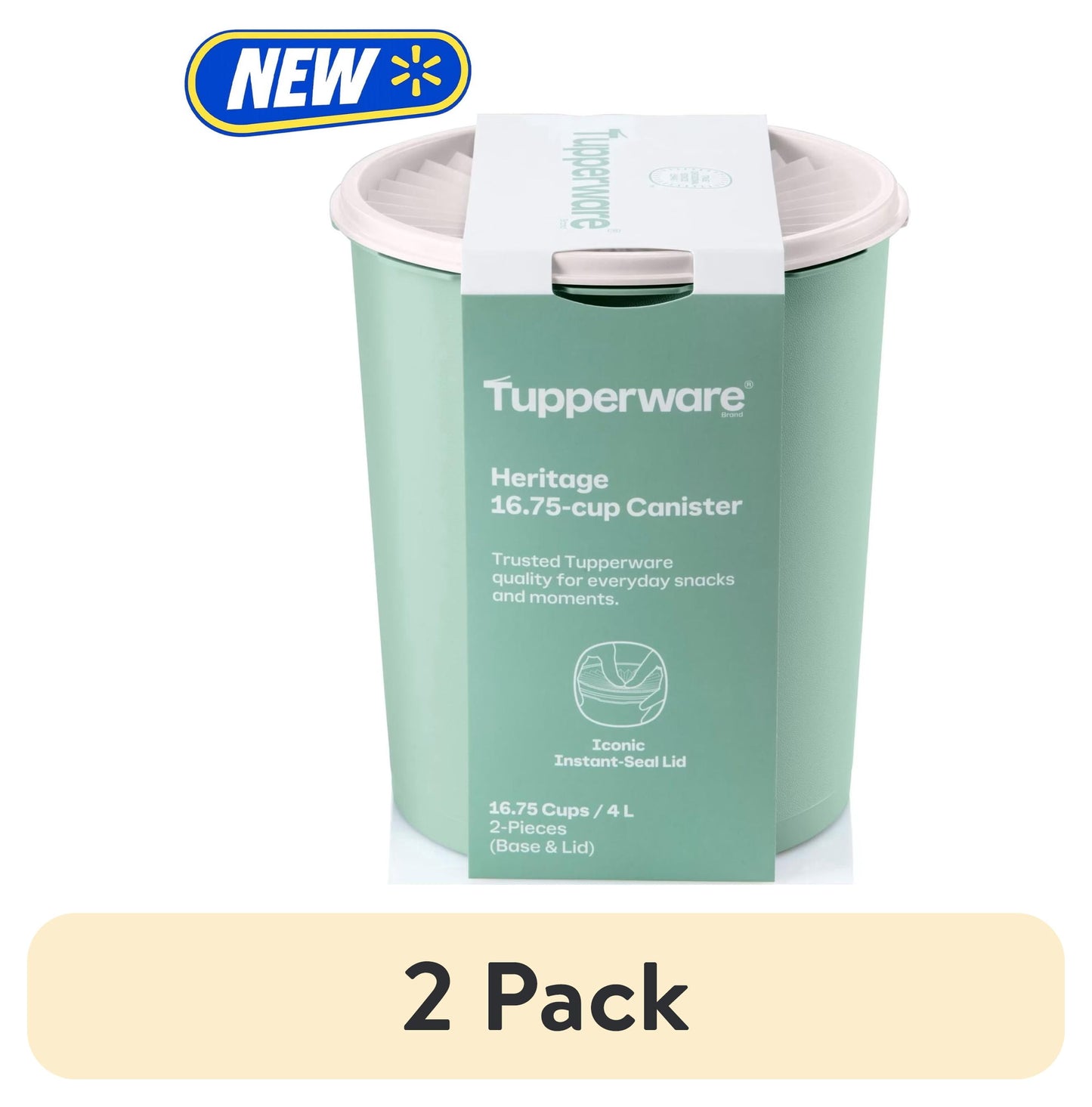 (2 pack) Tupperware Heritage 16.75-Cup Food Storage Canister with Lid, Green