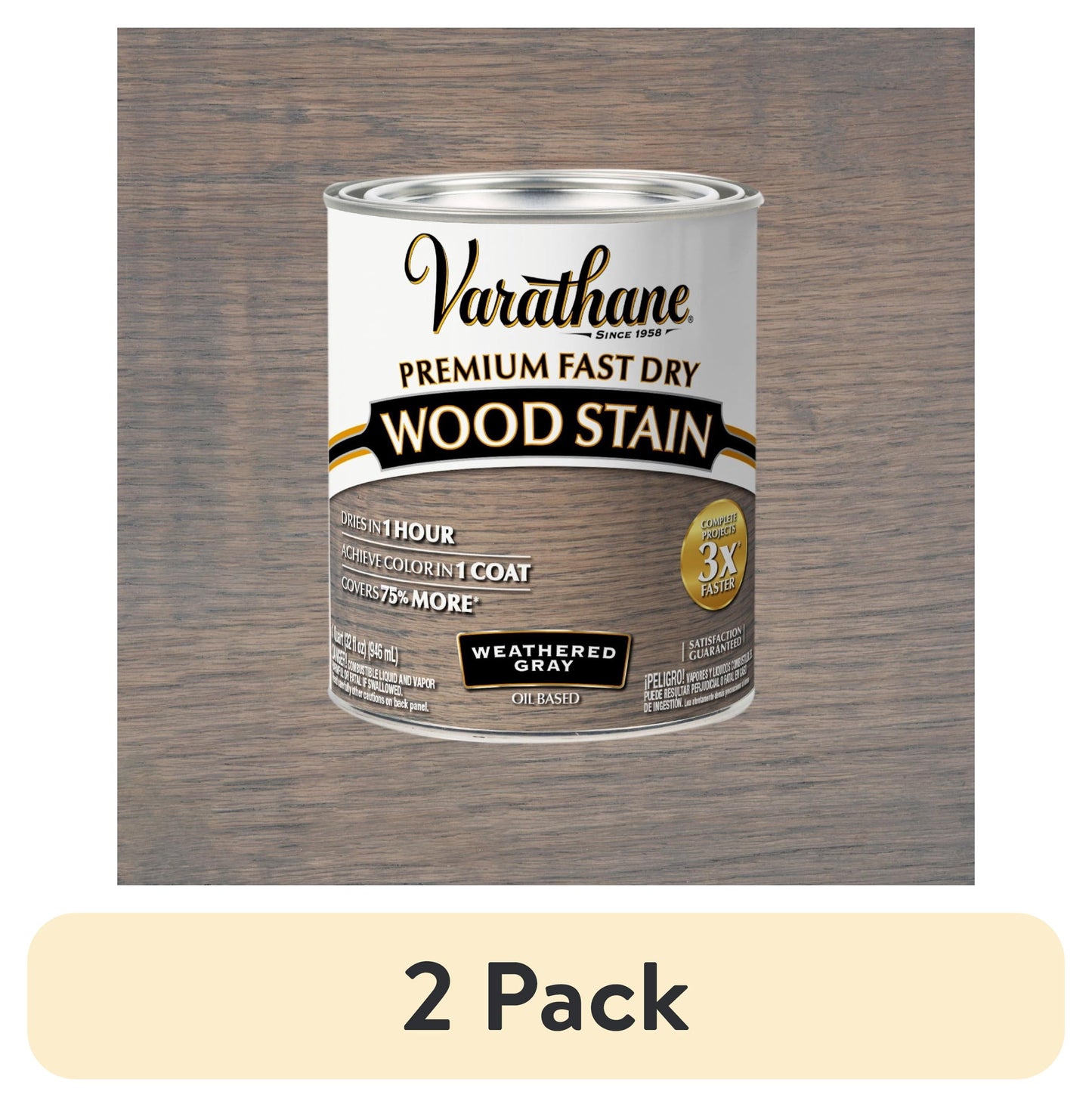 (2 pack) Weathered Gray, Varathane Premium Fast Dry Wood Stain-269394, Quart