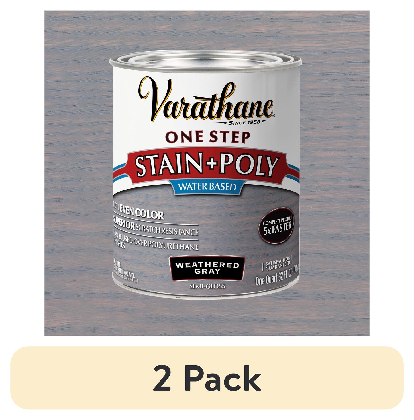 (2 pack) Weathered Gray, Varathane One Step Interior Wood Stain + Polyurethane, Semi-Gloss -333649, Quart