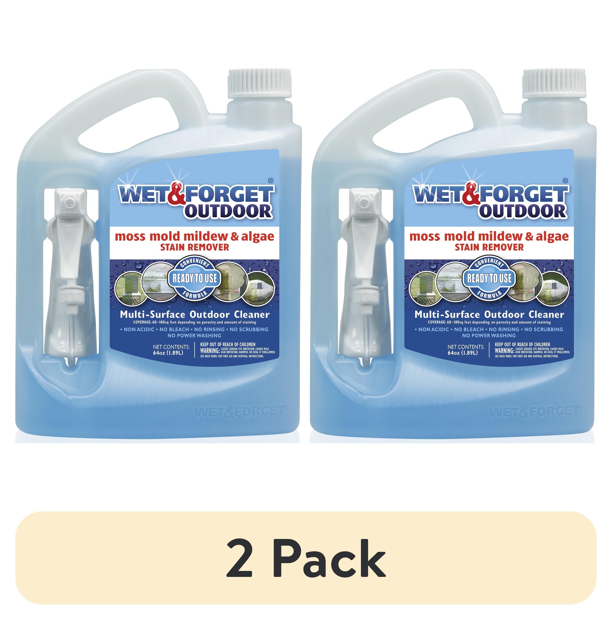 (2 pack) Wet & Forget Outdoor Moss, Mold, Mildew, and Algae Stain Remover Spray, 64 oz