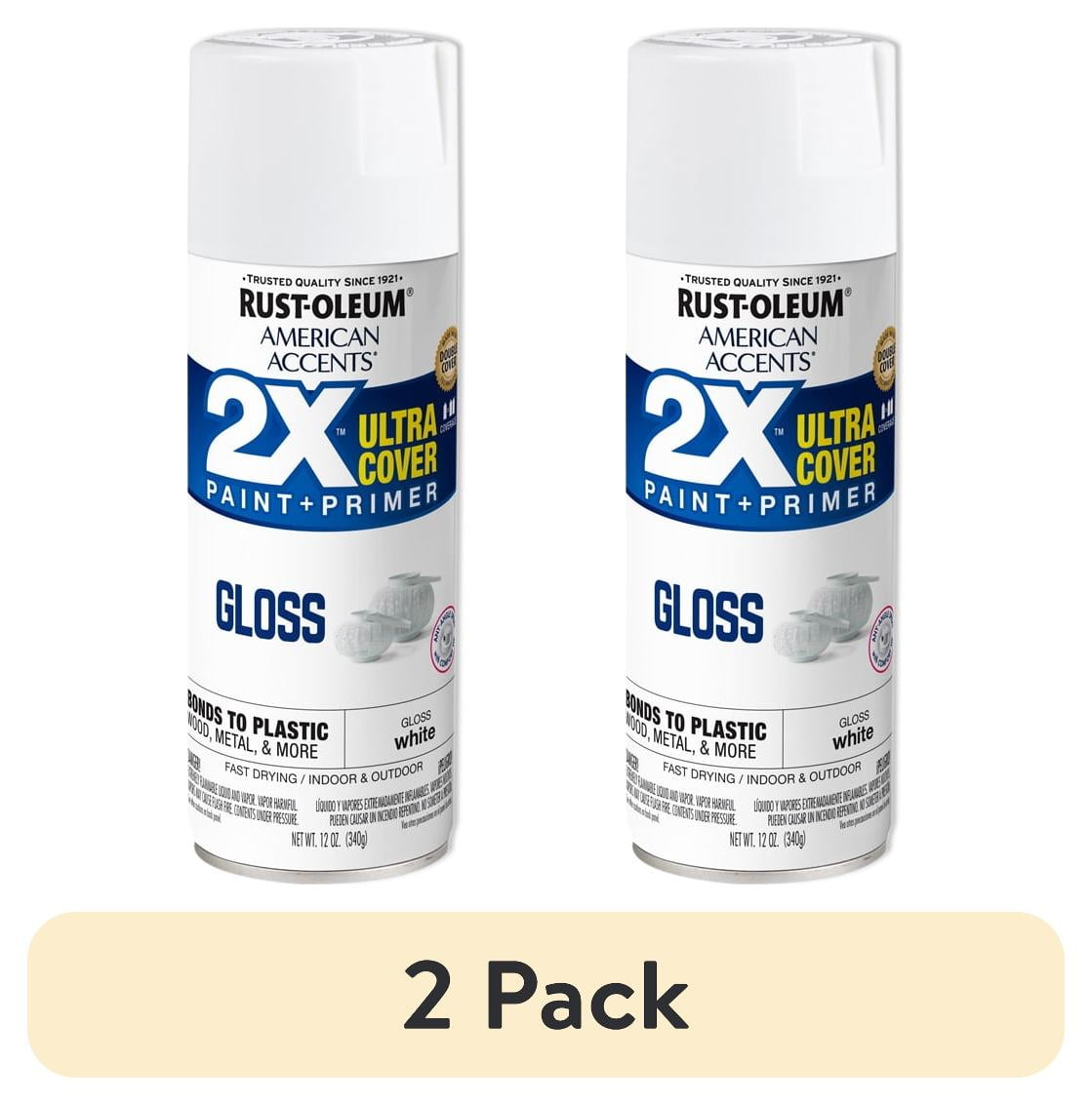 (2 pack) 6 Pack, White, Rust-Oleum American Accents 2X Ultra Cover Gloss Spray Paint- 12 oz