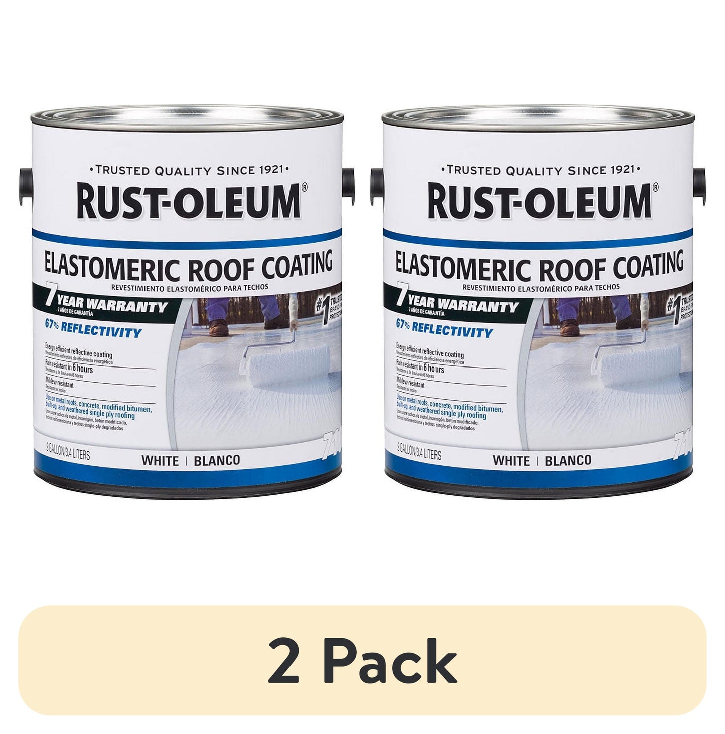 (2 pack) White, Rust-Oleum Elastomeric Roof Coating-301904, 1 gal