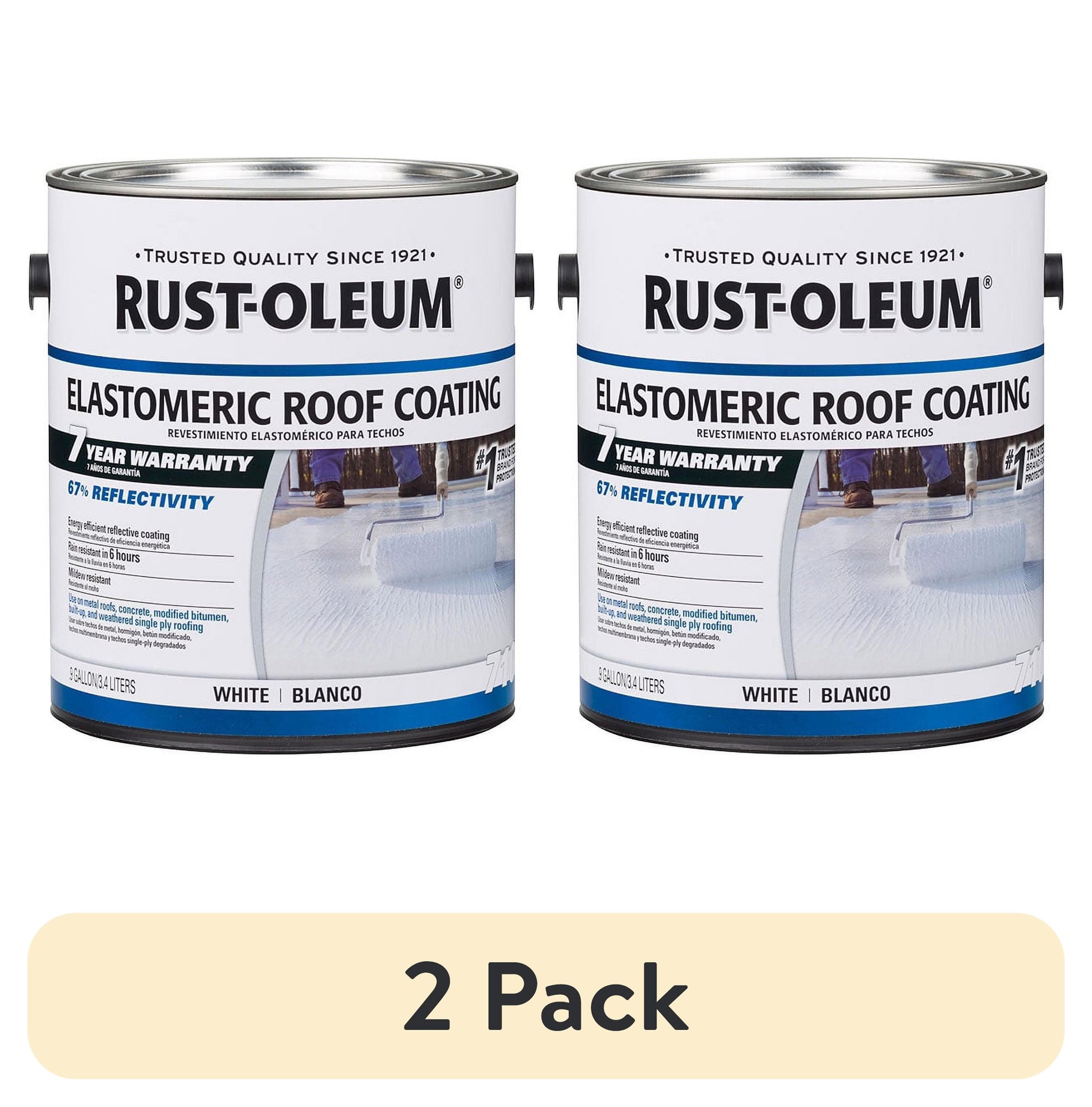 (2 pack) White, Rust-Oleum Elastomeric Roof Coating-301904, 1 gal