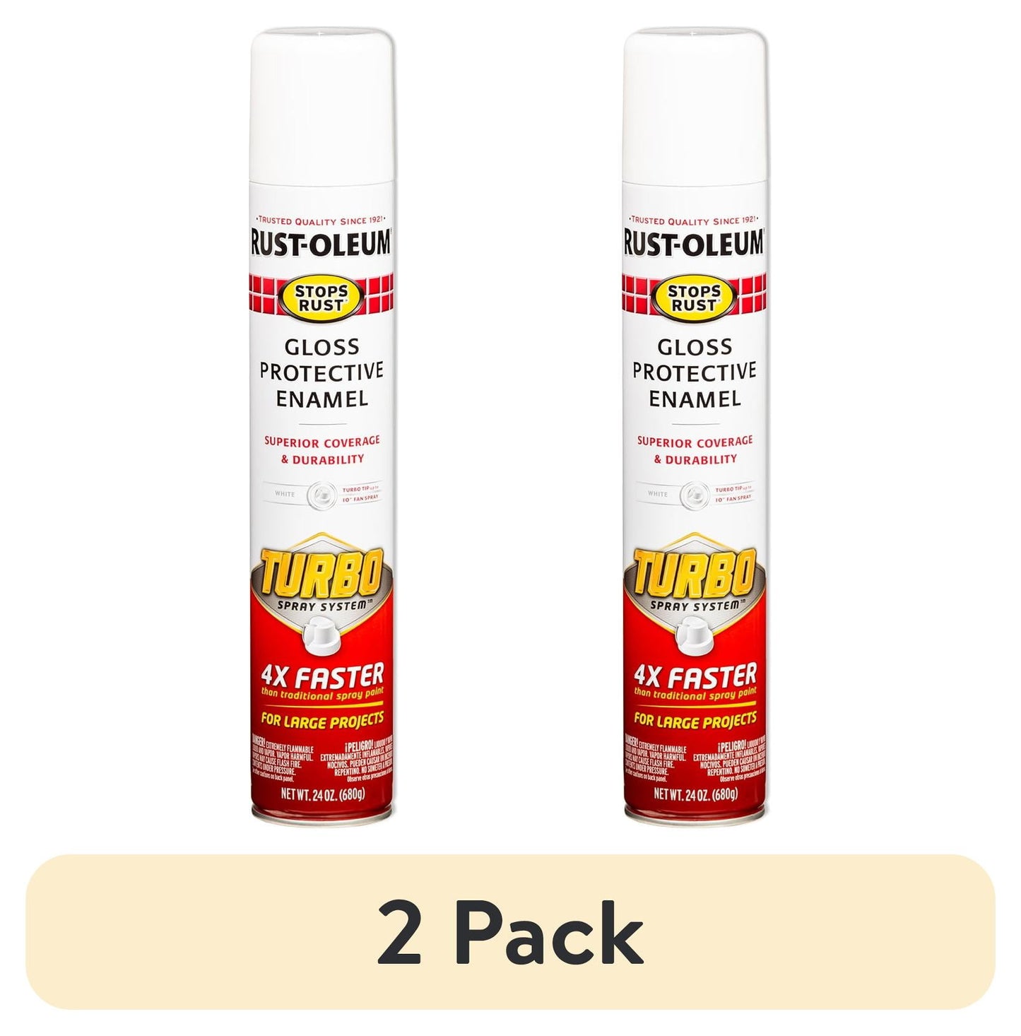 (2 pack) White, Rust-Oleum Stops Rust Turbo Gloss Protective Enamel Spray Paint-334133, 24 oz