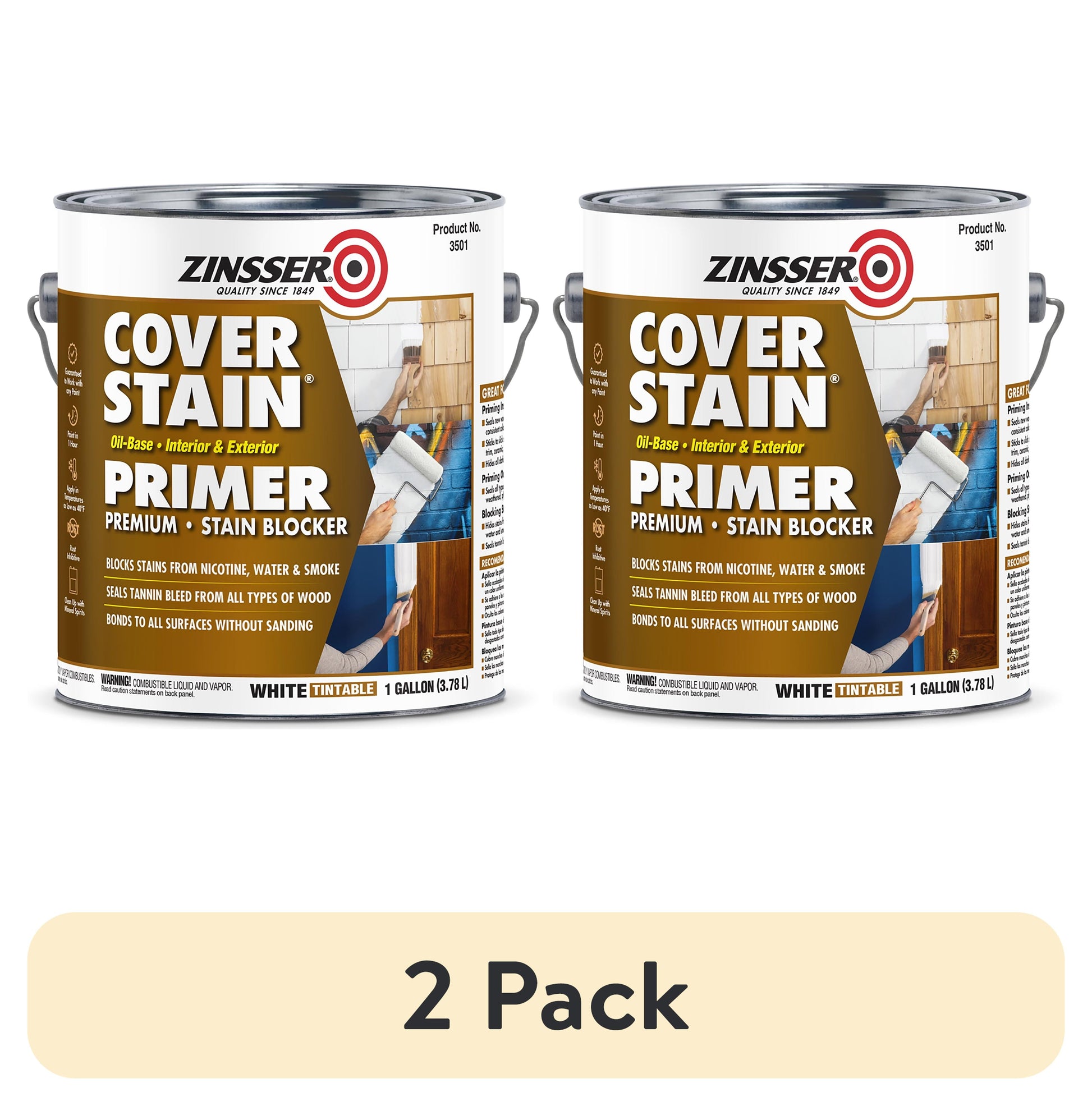 (2 pack) White, Zinsser Cover Stain Oil-Based Primer-3501, 1 gal