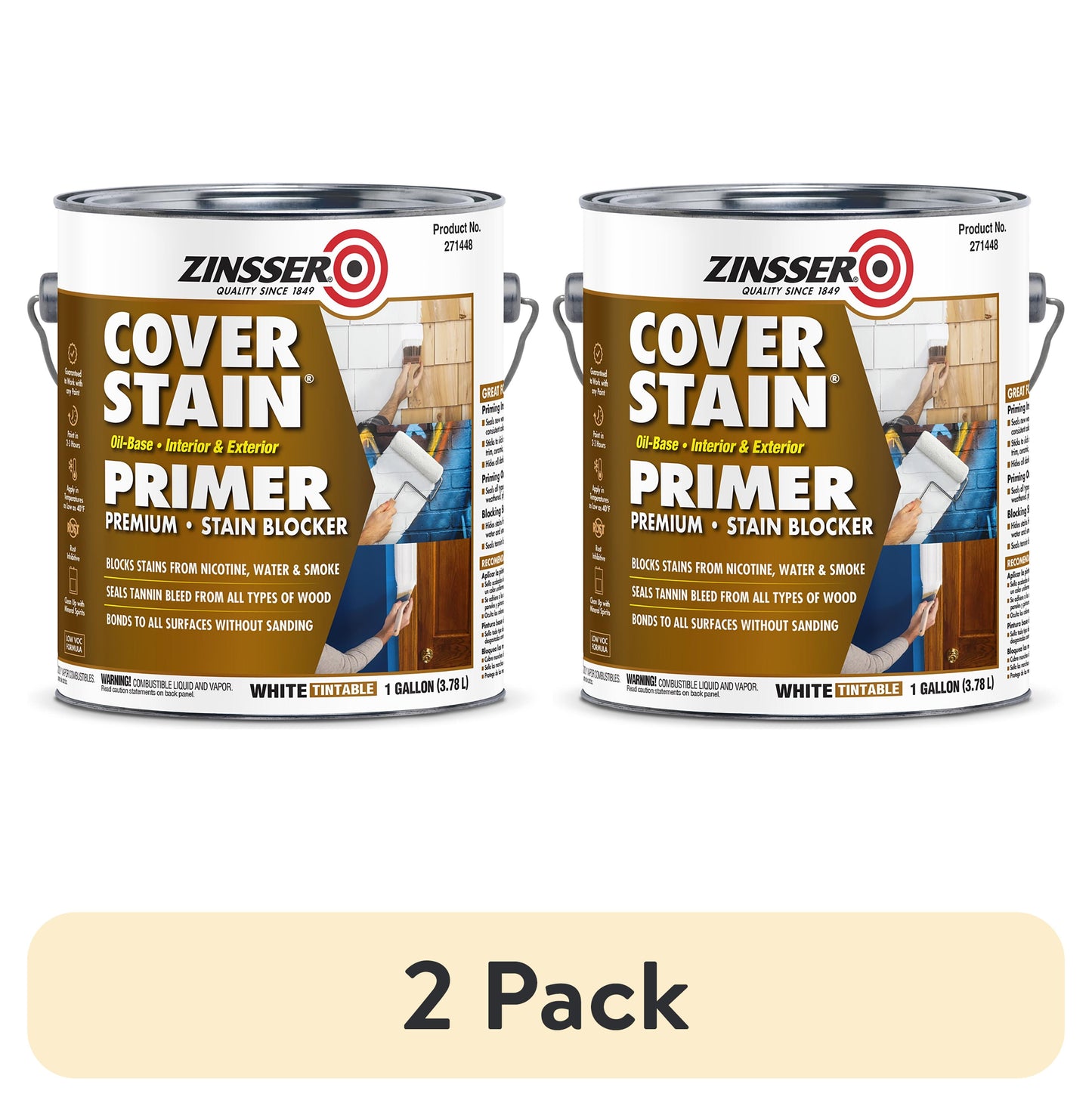 (2 pack) White, Zinsser Cover Stain Classic Oil 100 Primer-271448, 1 gal