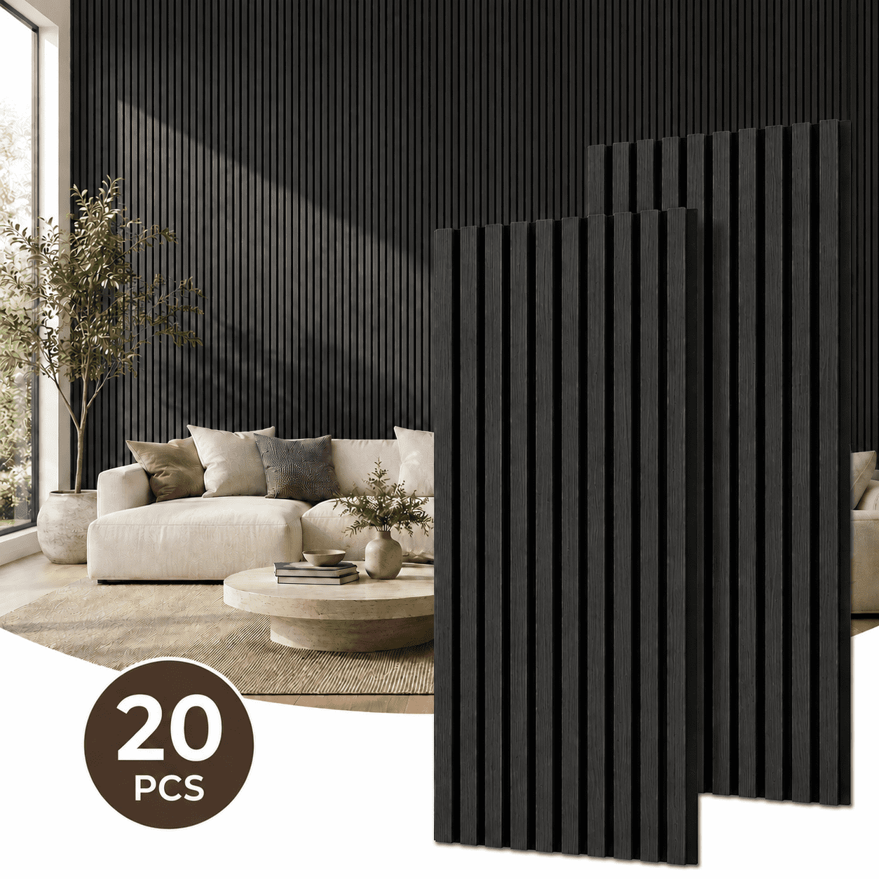 20-Pack Wood Slat Acoustic Wall Panels, 24" x 12" MDF Slat Wall Paneling for Modern Interior Wall Decor, Sound Absorbing Accent Panels, 39.99 Sq. Ft., Gray Oak