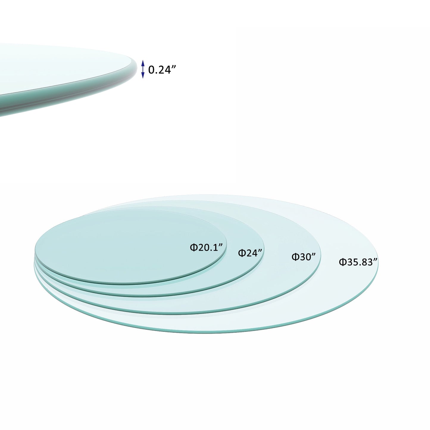 20" Round Table Top,Tempered Glass Table Top Clear Glass 1/4" Inch Thick Flat Polished Edge for Indoor/Outdoor
