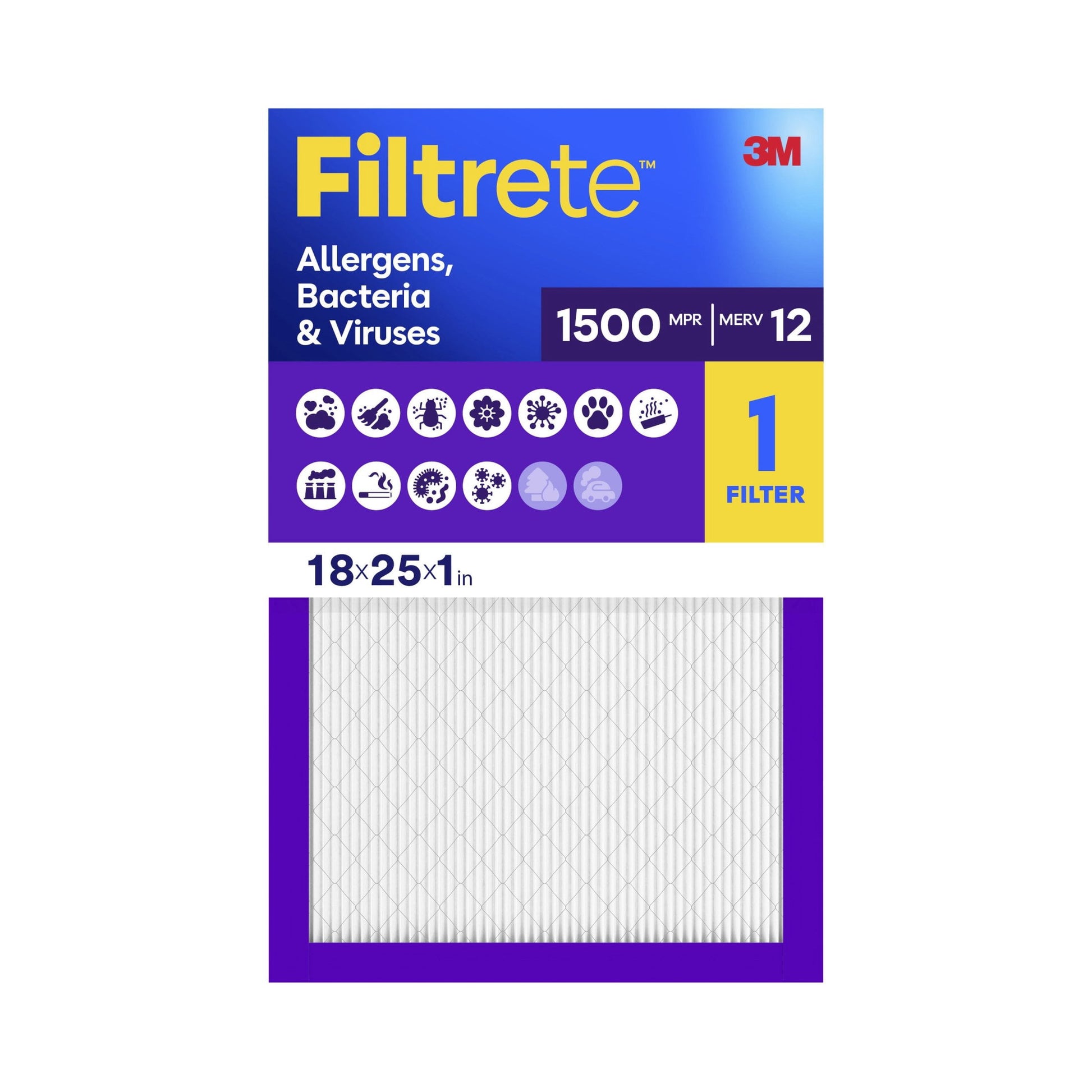 Filtrete Filtro de Aire para Horno HVAC 18x25x1, MPR 1500 MERV 12, AlÃ©rgenos, Bacterias y Virus, 1 Filtro