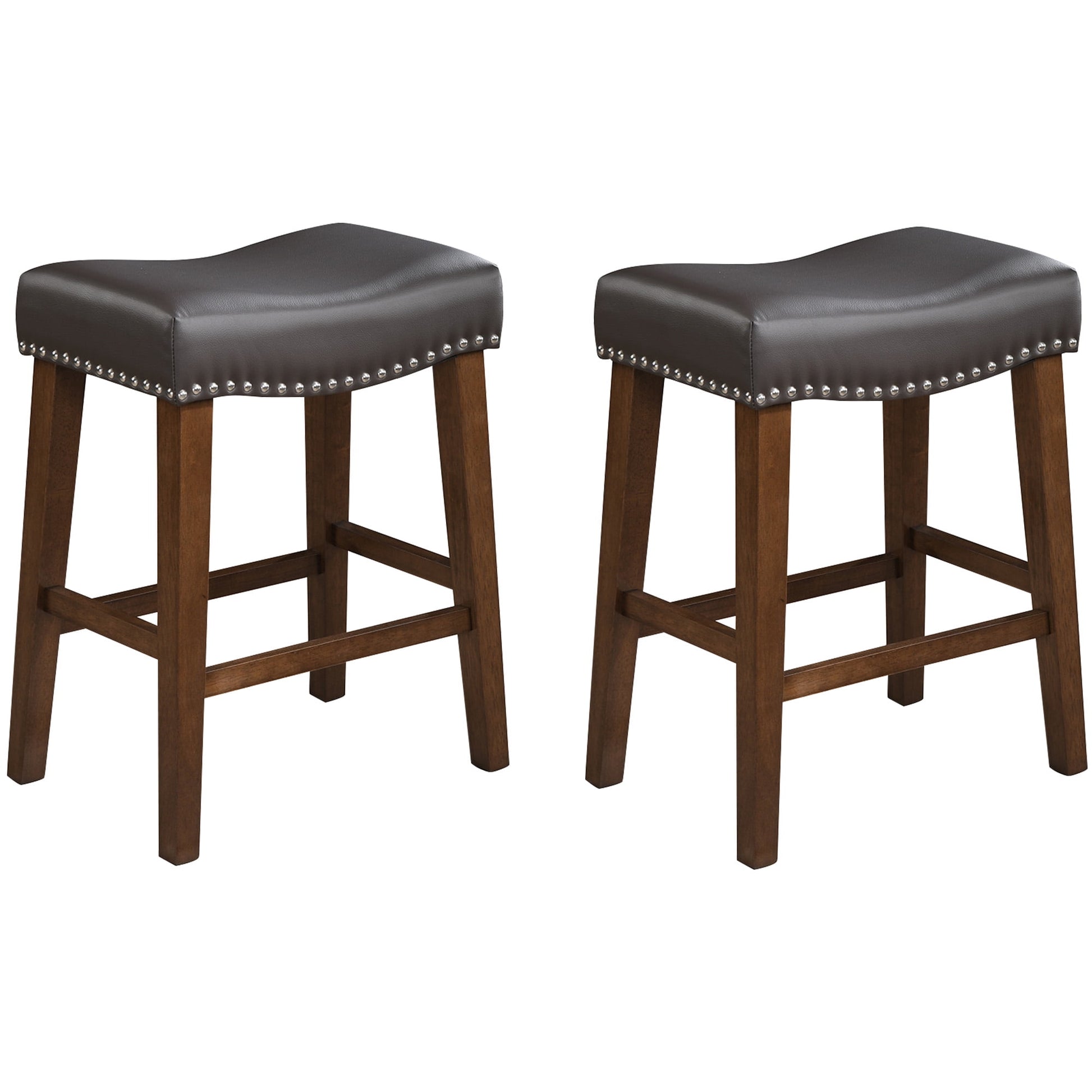 24 Inch Bar Stools Set of 2 Leather Counter Height Kitchen Stools Curved Backless Saddle Barstools for Kitchen Island, Brown