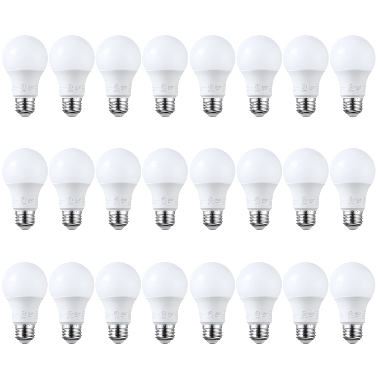 24 Pack A19 LED Light Bulbs 60W Equivalent, UL Listed, Dimmable, 5000K Daylight, E26 Standard Base, Flicker Free