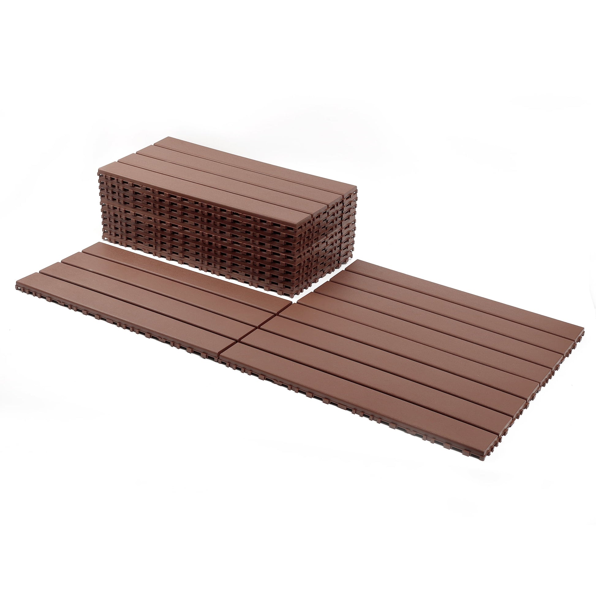 24 Pack DIY Interlocking Deck Tiles,12"x24" Plastic Waterproof Outdoor Patio Tiles,All Weather Use, Patio Floor Decking Tiles for Porch Poolside Balcony Backyard,Brown