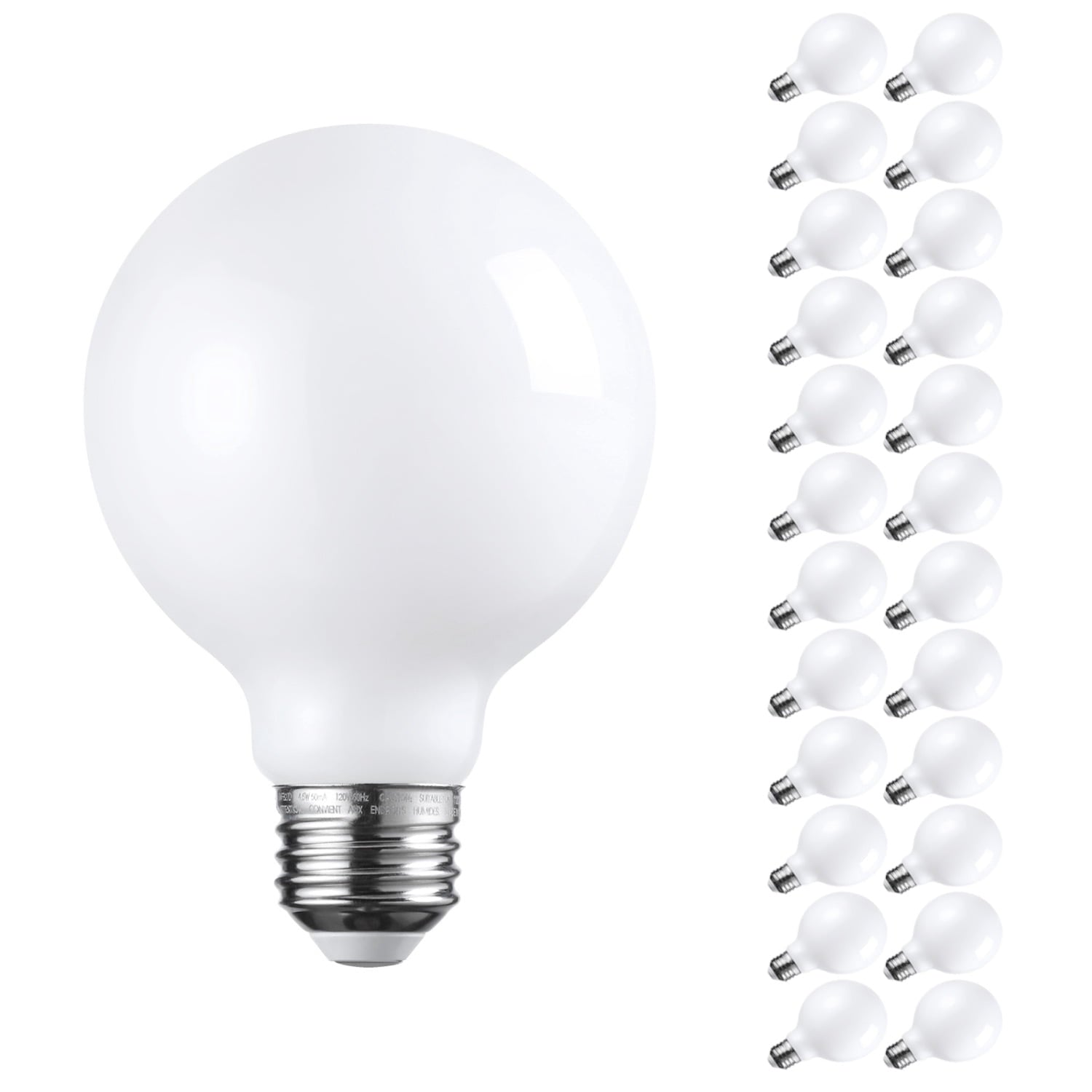 24 Pack G25 LED Light Bulbs Dimmable, Round Frosted Vanity Light Bulb for Bathroom, 4.5W(60W Eqv.), 500lm, E26 Base, 2700K Soft White
