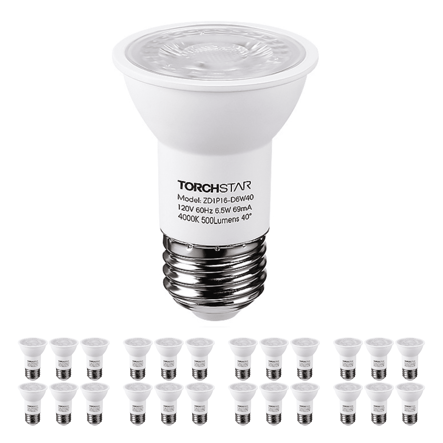 24 Pack LED PAR16 Spot Light Bulbs, 6.5W(50W Eqv.) 500lm E26 Medium Base Dimmable Spotlight, 40Â° Beam Angle, UL Listed Track Light Bulb, 4000K Cool White