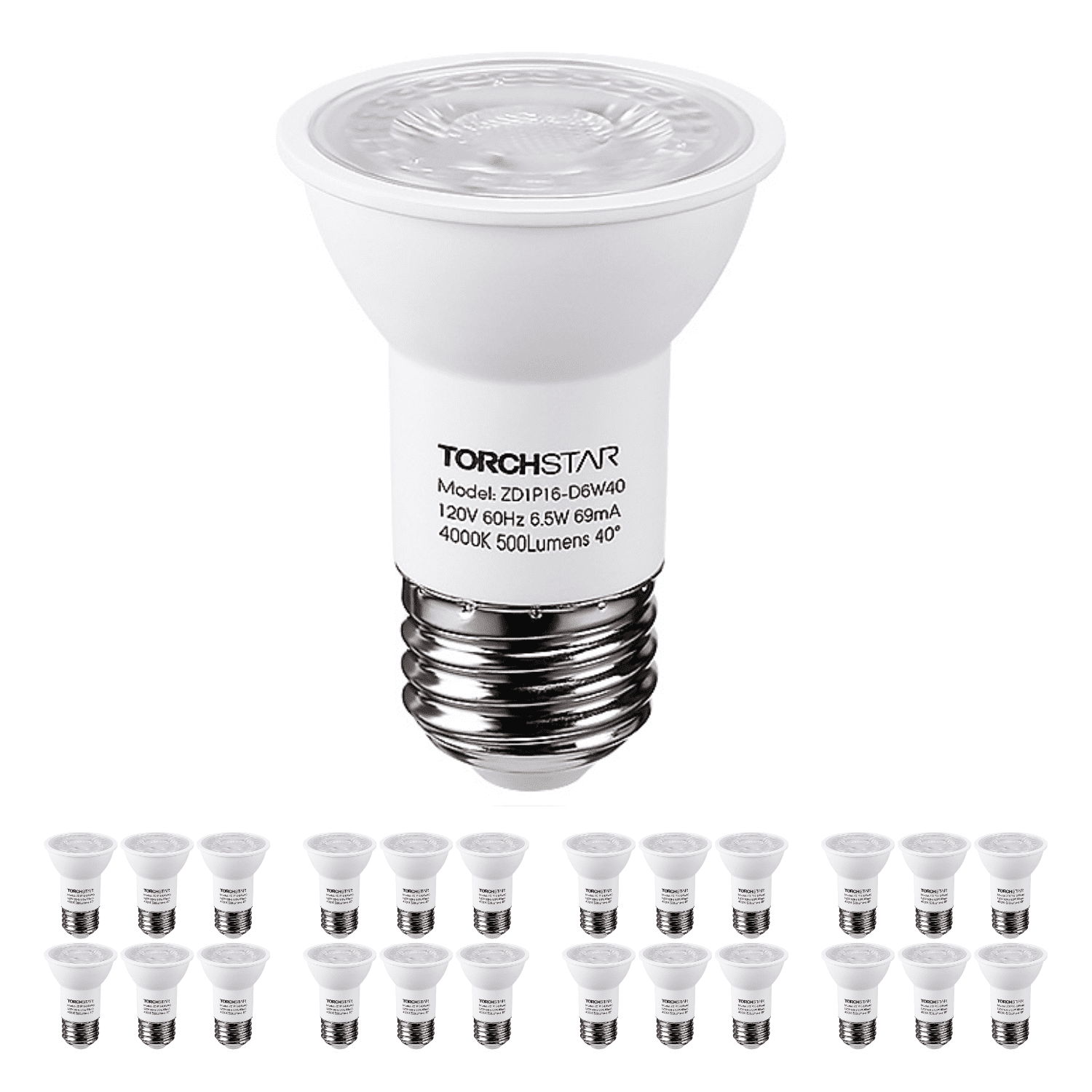 24 Pack LED PAR16 Spot Light Bulbs, 6.5W(50W Eqv.) 500lm E26 Medium Base Dimmable Spotlight, 40Â° Beam Angle, UL Listed Track Light Bulb, 4000K Cool White